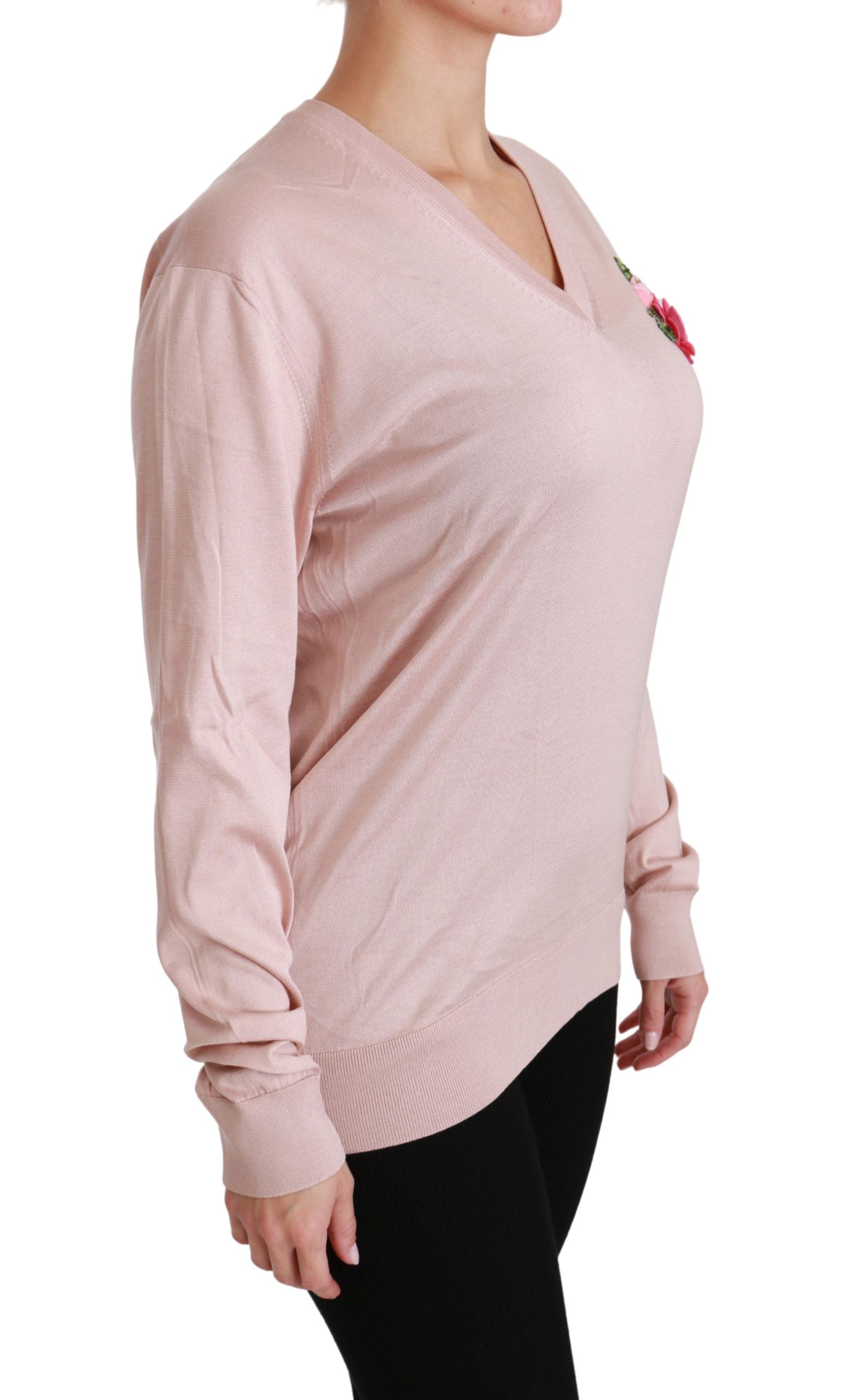 Dolce & Gabbana pink silk sweater with floral embellishment-2