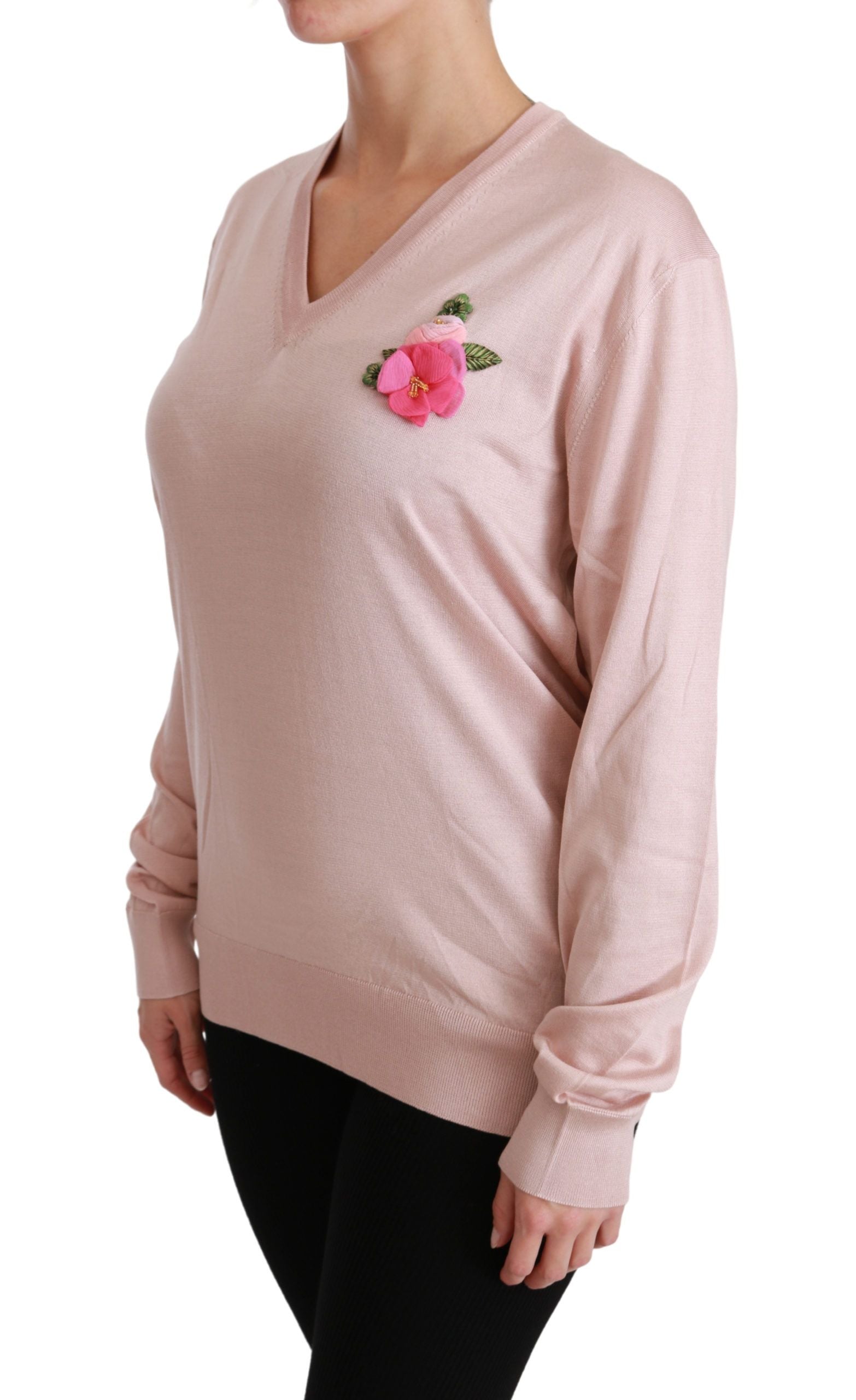 Dolce & Gabbana pink silk sweater with floral embellishment-3