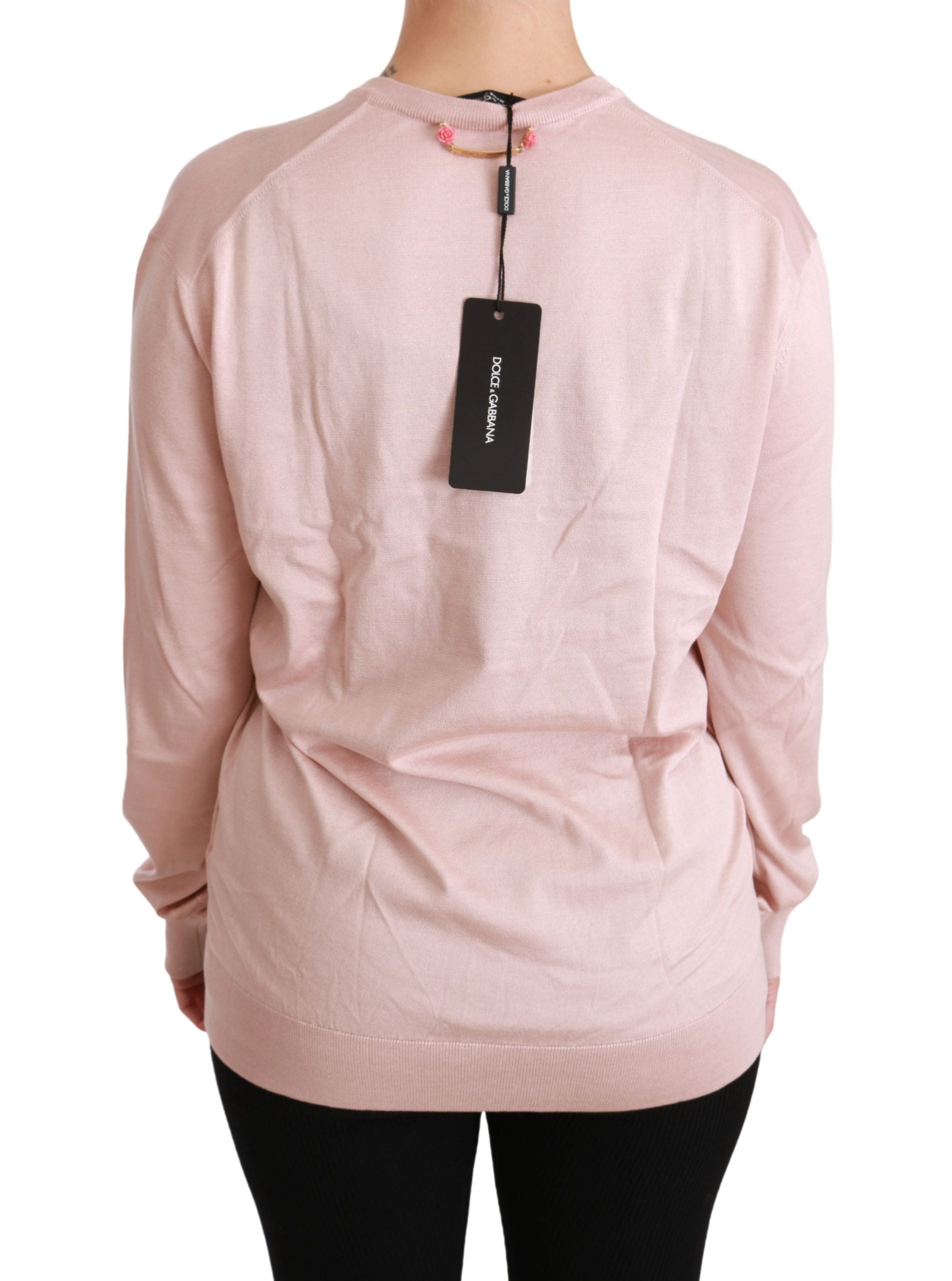 Dolce & Gabbana pink silk sweater with floral embellishment-4