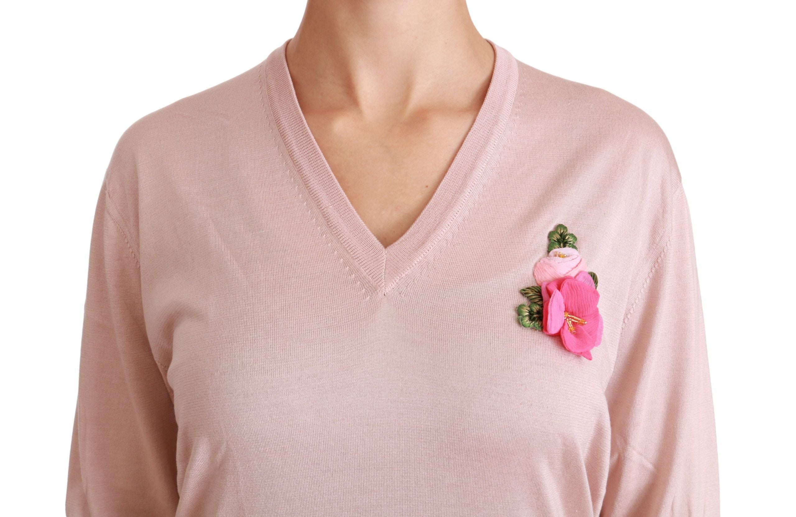 Dolce & Gabbana pink silk sweater with floral embellishment-5