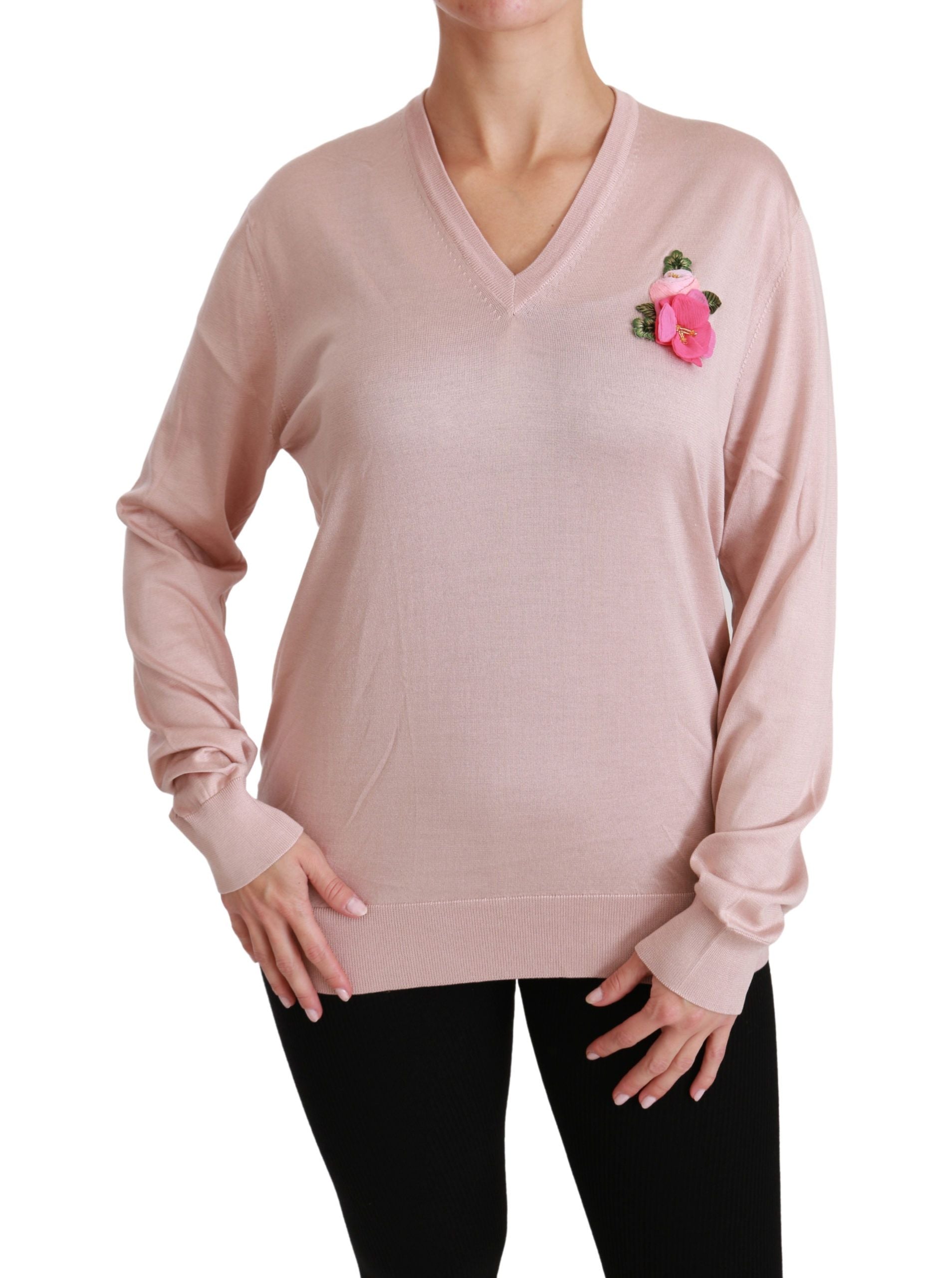 Dolce & Gabbana pink silk sweater with floral embellishment-6