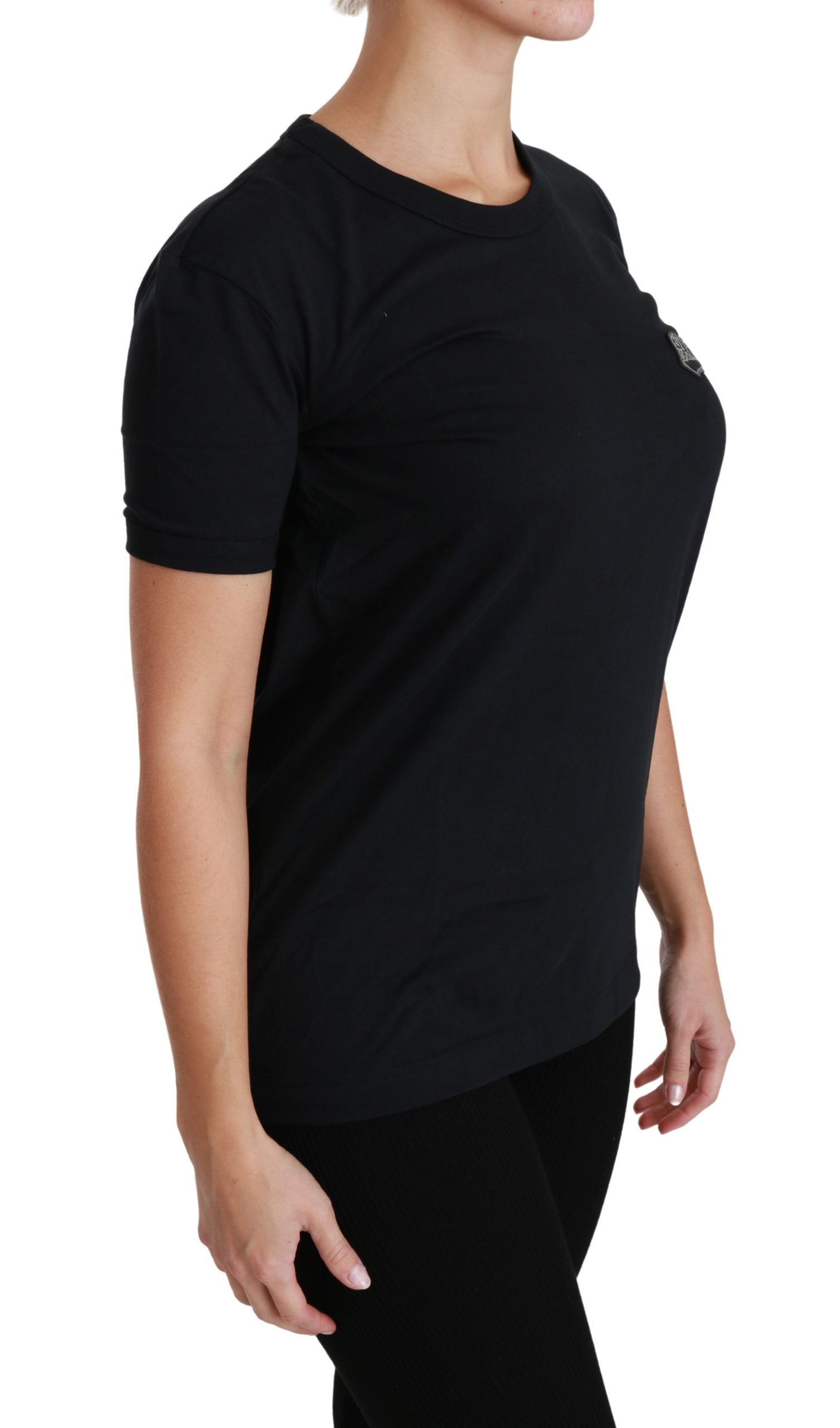 Dolce & Gabbana Blaues Amore Patch Baumwoll-T-Shirt mit Rundhalsausschnitt-3