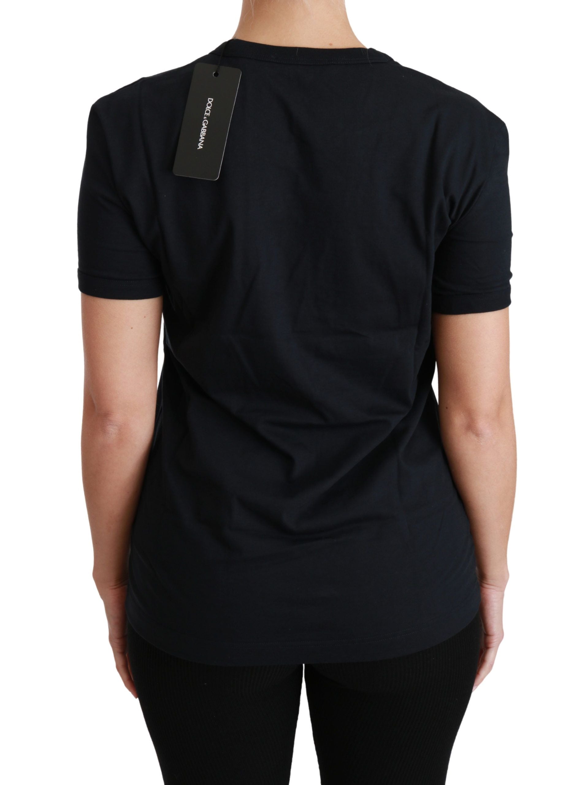 Dolce & Gabbana Blaues Amore Patch Baumwoll-T-Shirt mit Rundhalsausschnitt-5