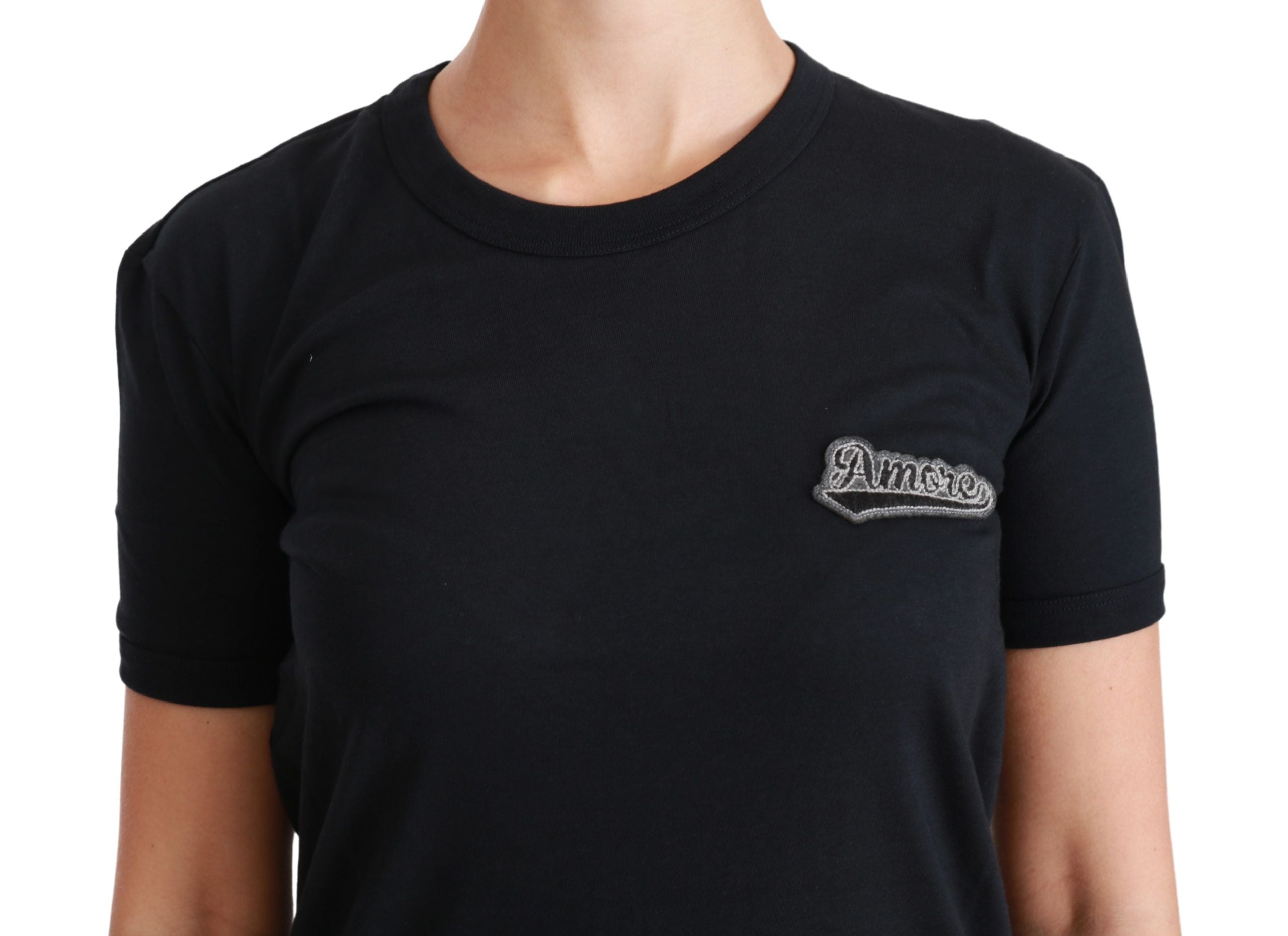 Dolce & Gabbana Blaues Amore Patch Baumwoll-T-Shirt mit Rundhalsausschnitt-6