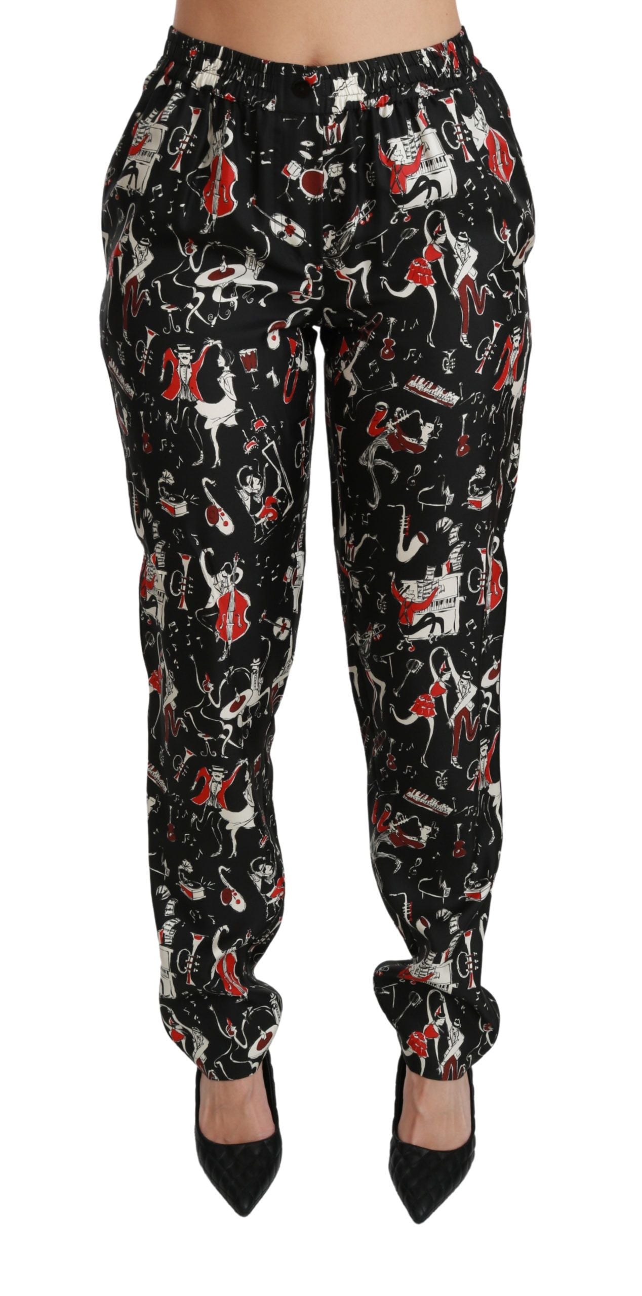 Dolce & Gabbana Schwarze Seideninstrument-Hose mit mittlerer Taille