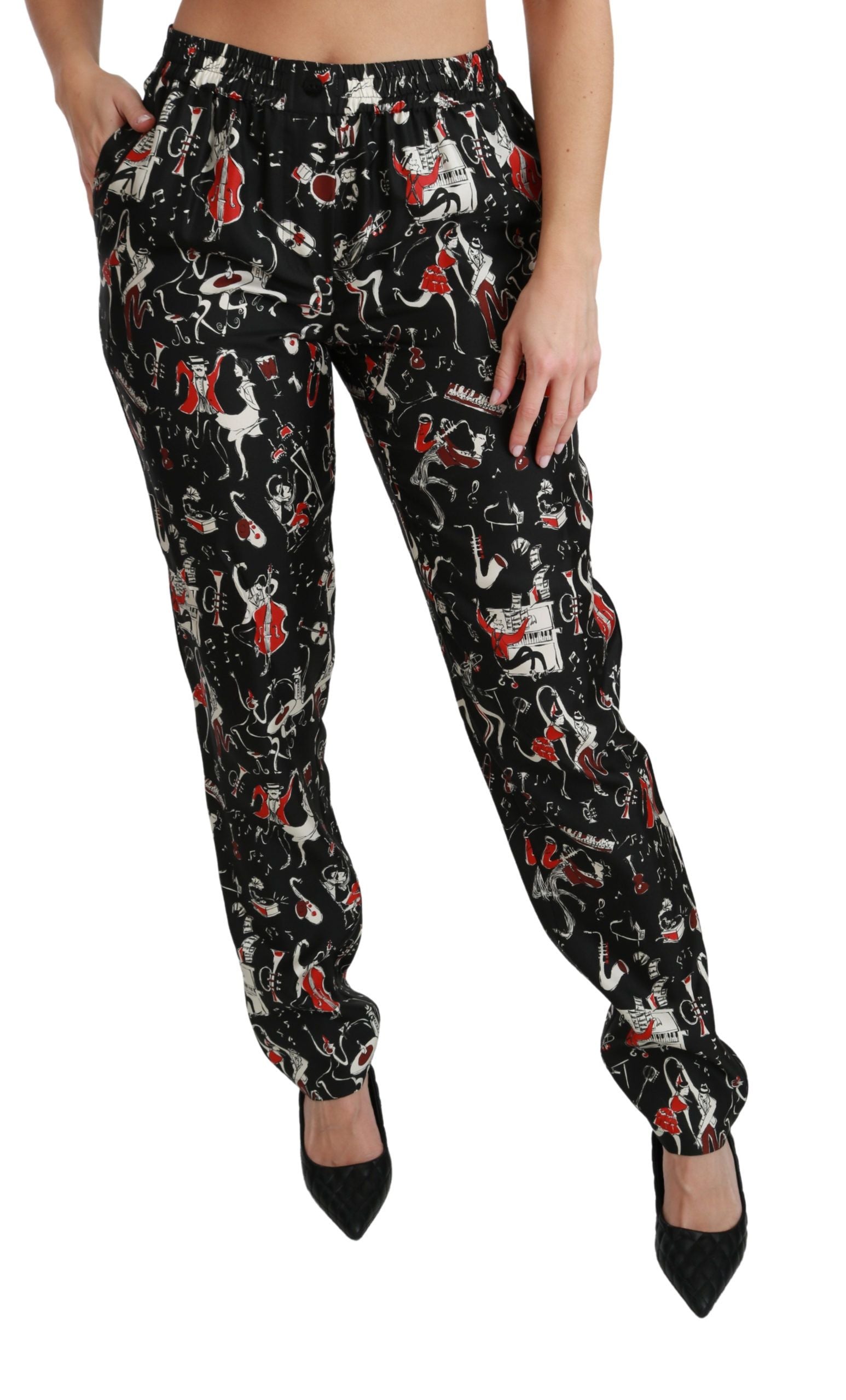 Dolce & Gabbana Schwarze Seideninstrument-Hose mit mittlerer Taille-2