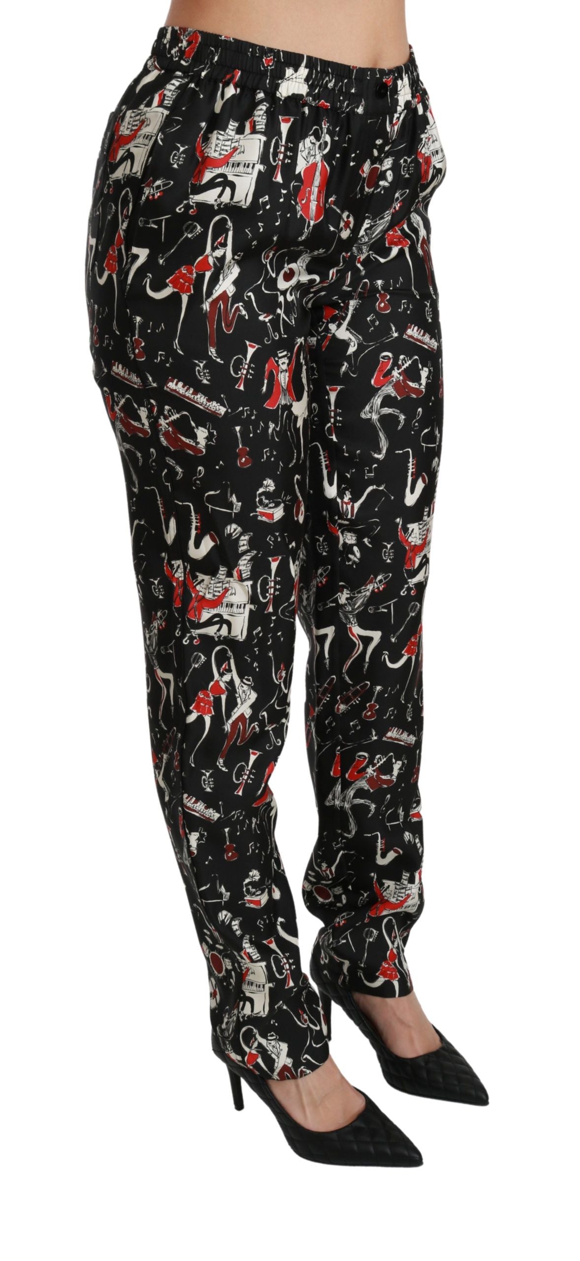 Dolce & Gabbana Schwarze Seideninstrument-Hose mit mittlerer Taille-3
