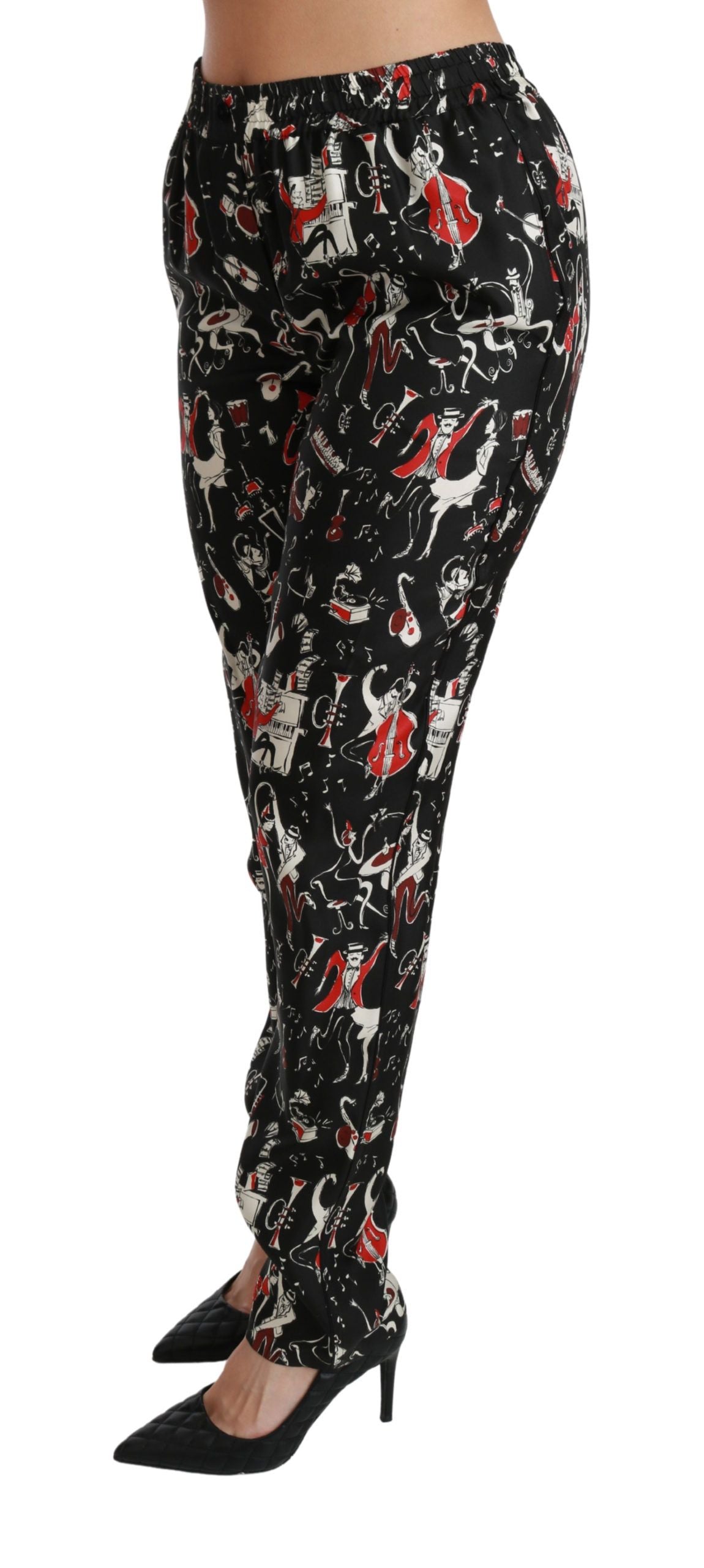 Dolce & Gabbana Schwarze Seideninstrument-Hose mit mittlerer Taille-4