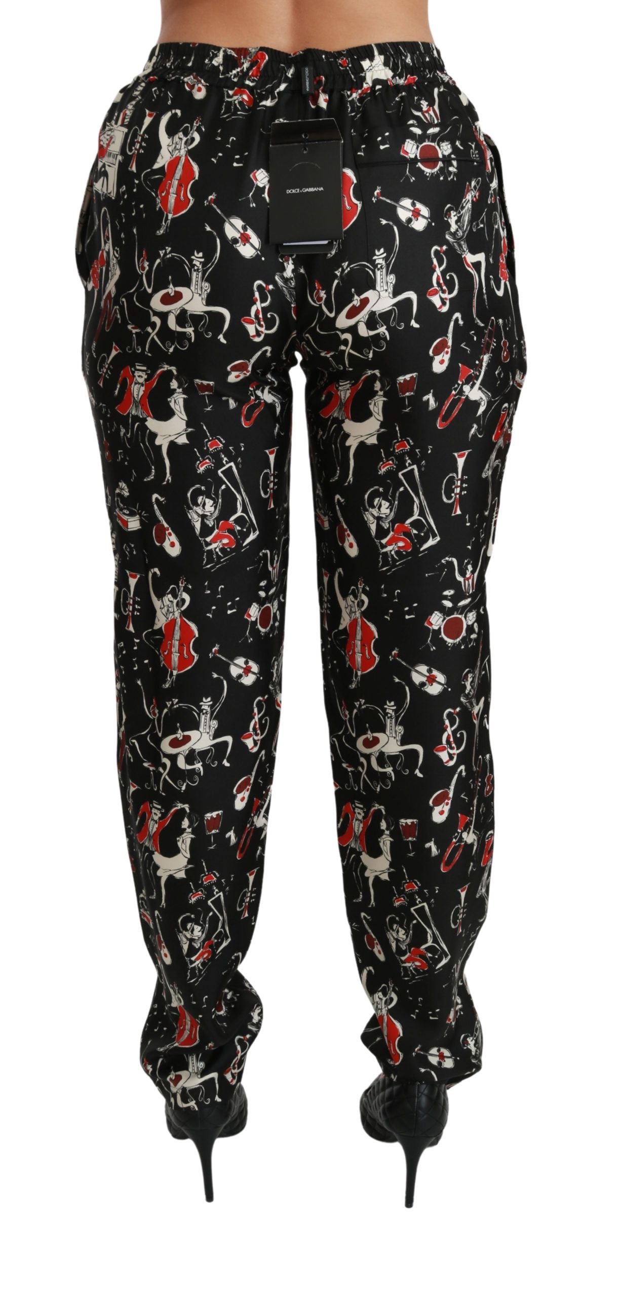 Dolce & Gabbana Schwarze Seideninstrument-Hose mit mittlerer Taille-5