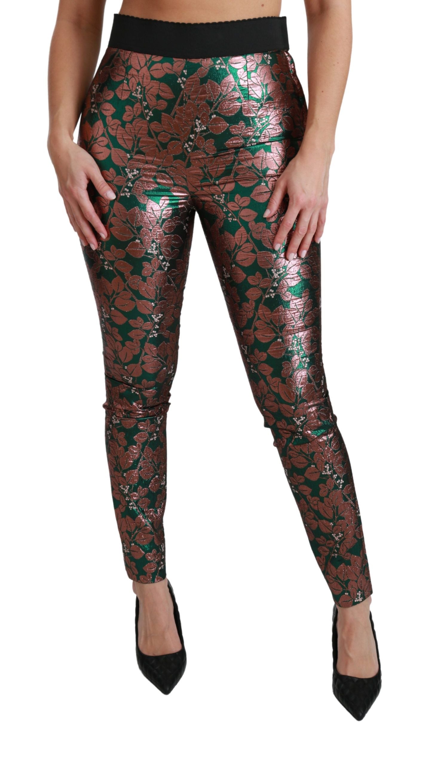 Dolce & Gabbana Green Bronze Leaf Tights Skinny Pants-2