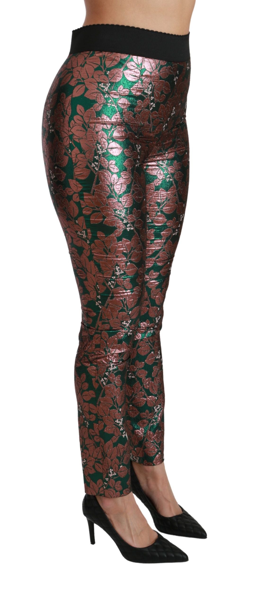 Dolce & Gabbana Green Bronze Leaf Tights Skinny Pants-3