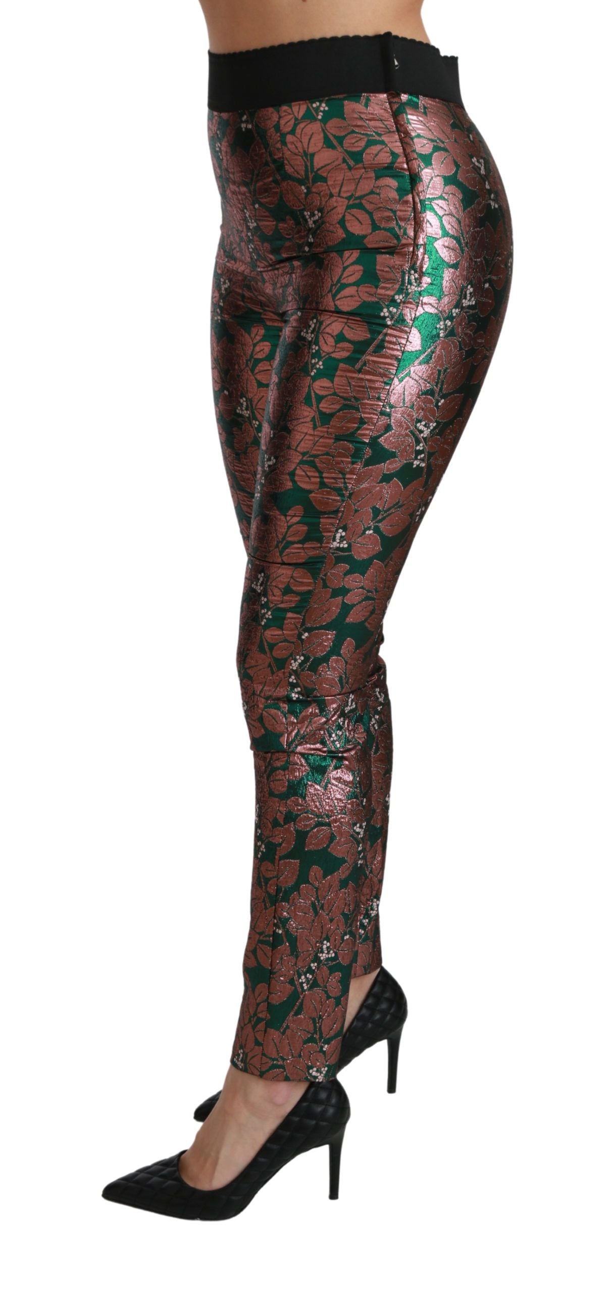 Dolce & Gabbana Green Bronze Leaf Tights Skinny Pants-4