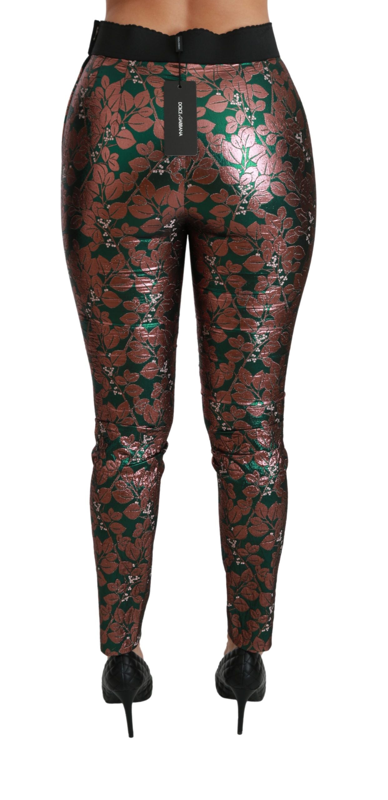 Dolce & Gabbana Green Bronze Leaf Tights Skinny Pants-5