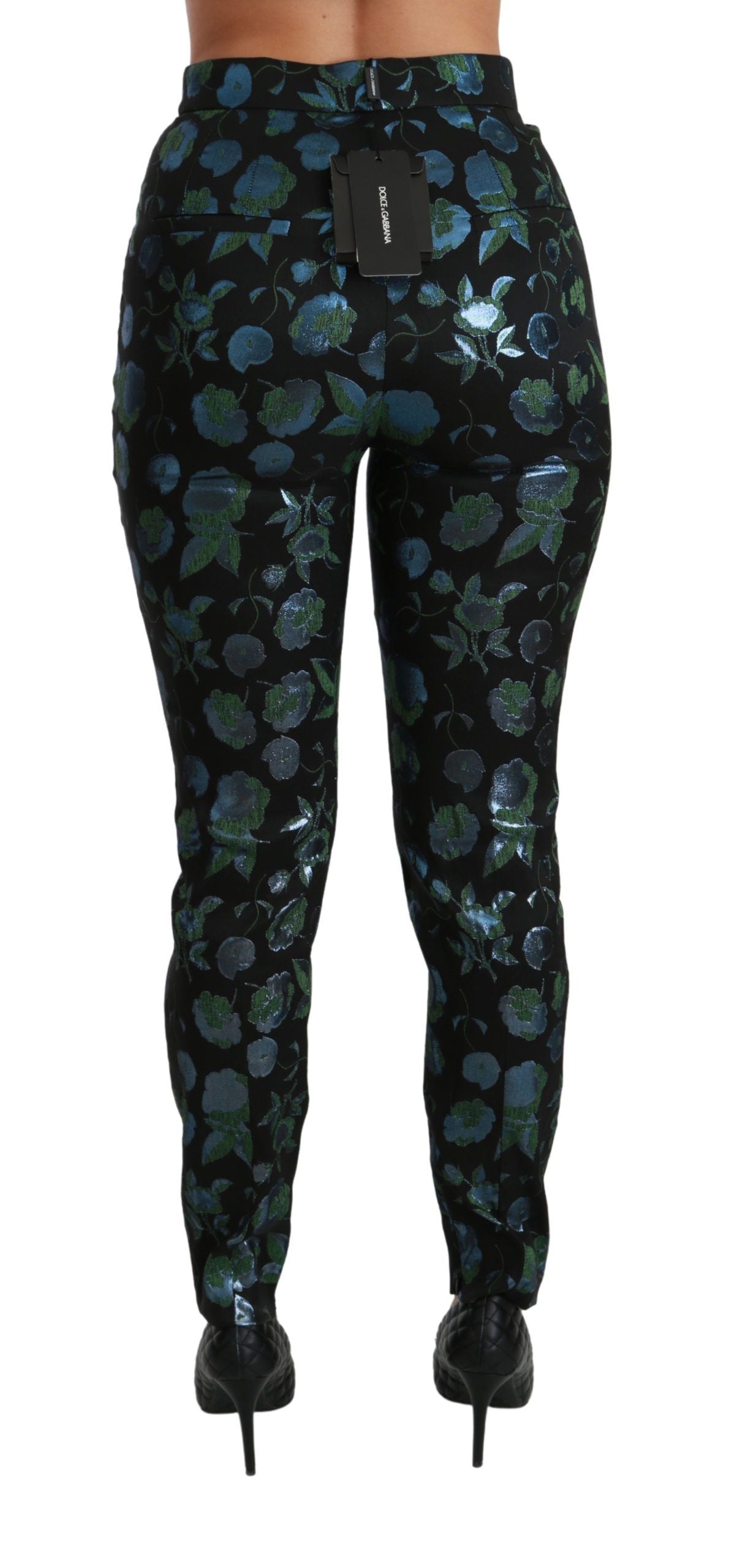Dolce & Gabbana Blaugrüne Metallic-Hose mit Blumenmuster-5