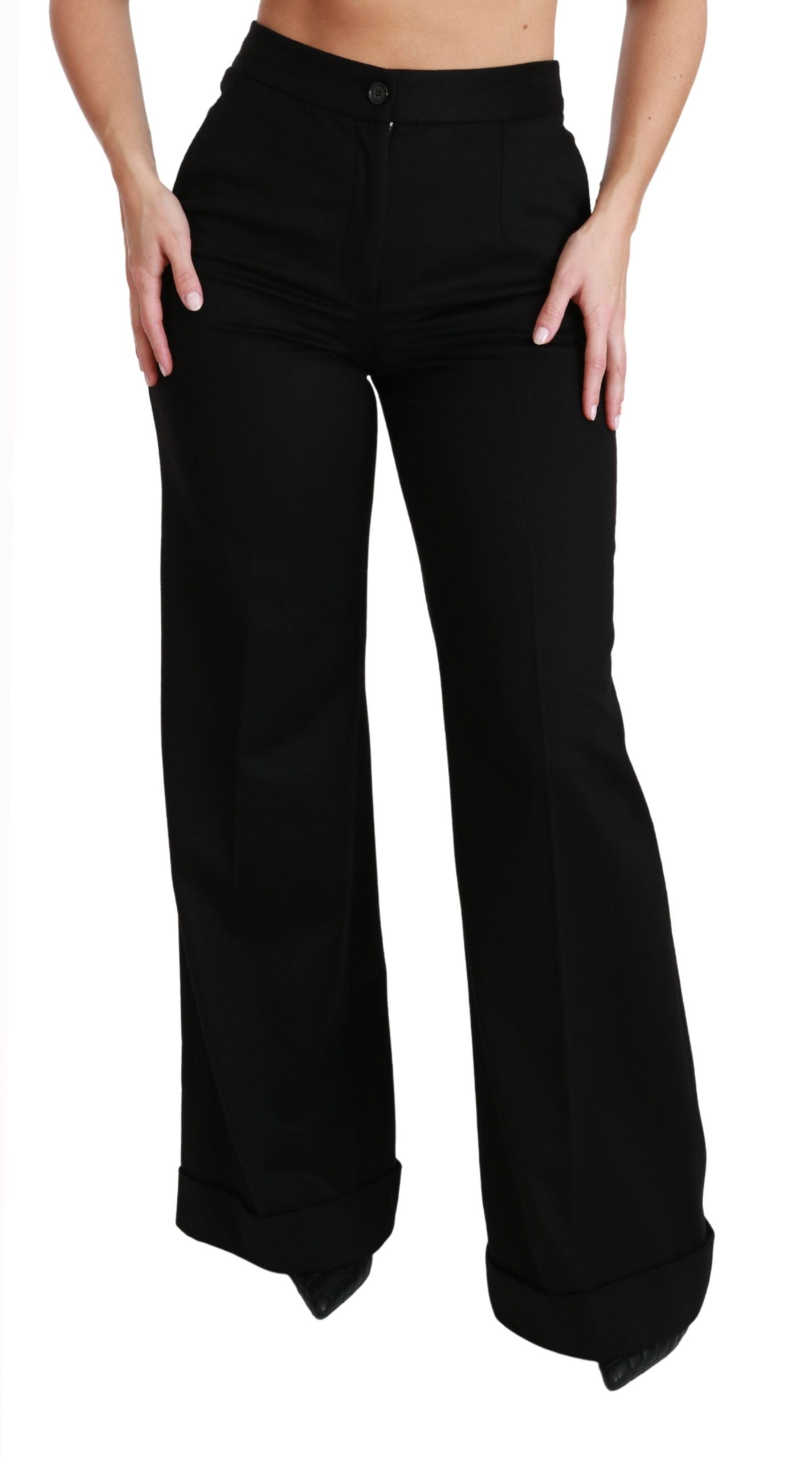 Dolce & Gabbana Schwarze Schlaghosen mit weitem Bein aus Kaschmir-2