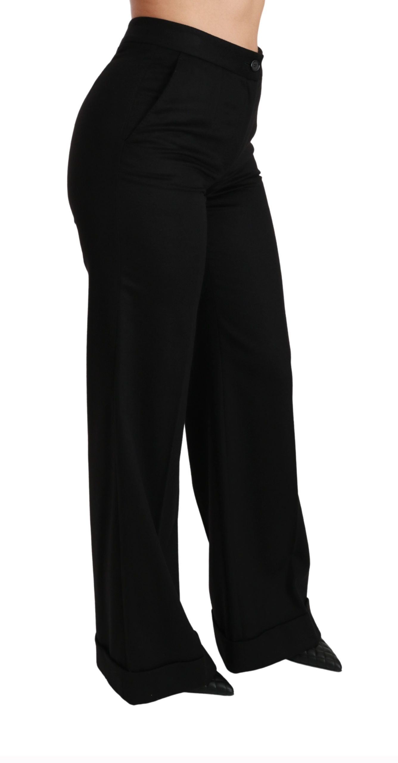 Dolce & Gabbana Schwarze Schlaghosen mit weitem Bein aus Kaschmir-3
