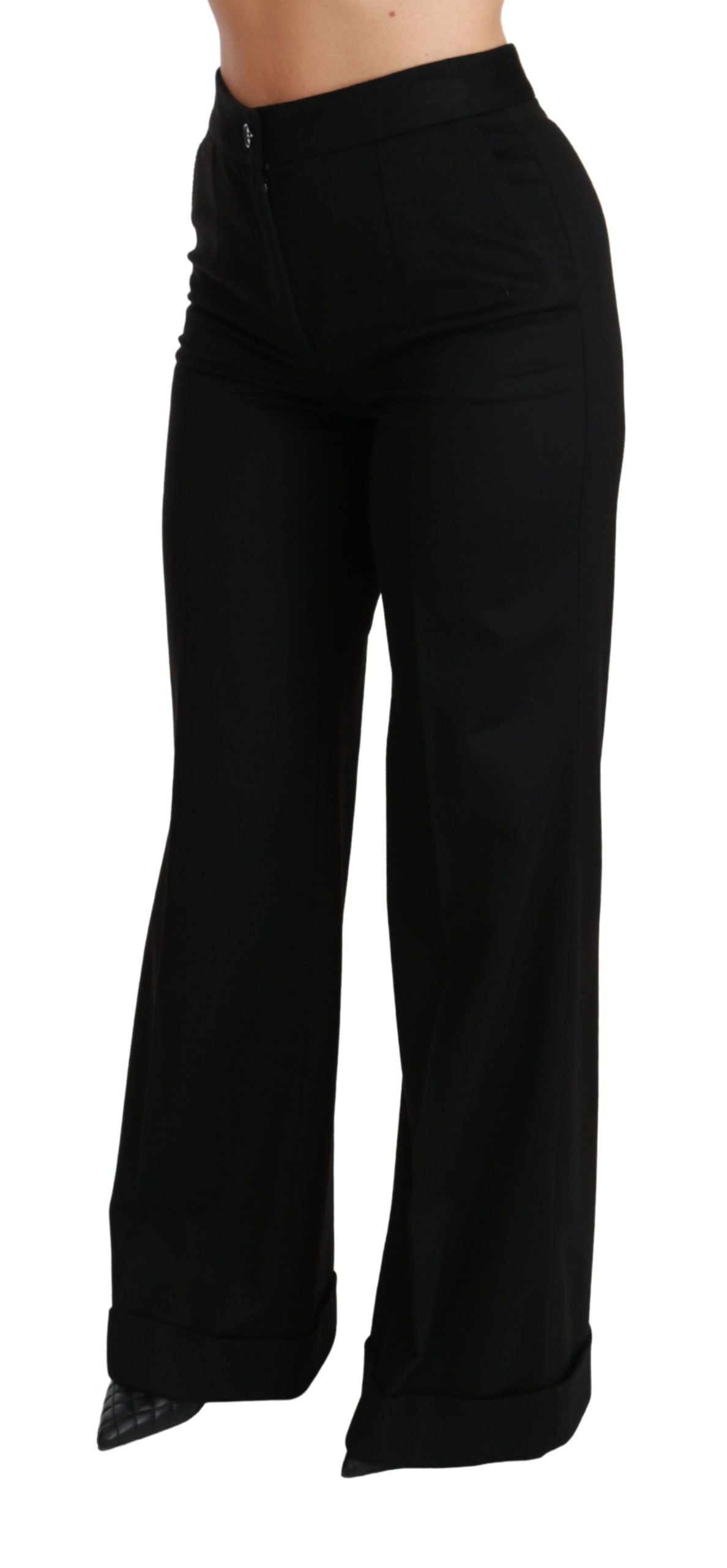 Dolce & Gabbana Schwarze Schlaghosen mit weitem Bein aus Kaschmir-4