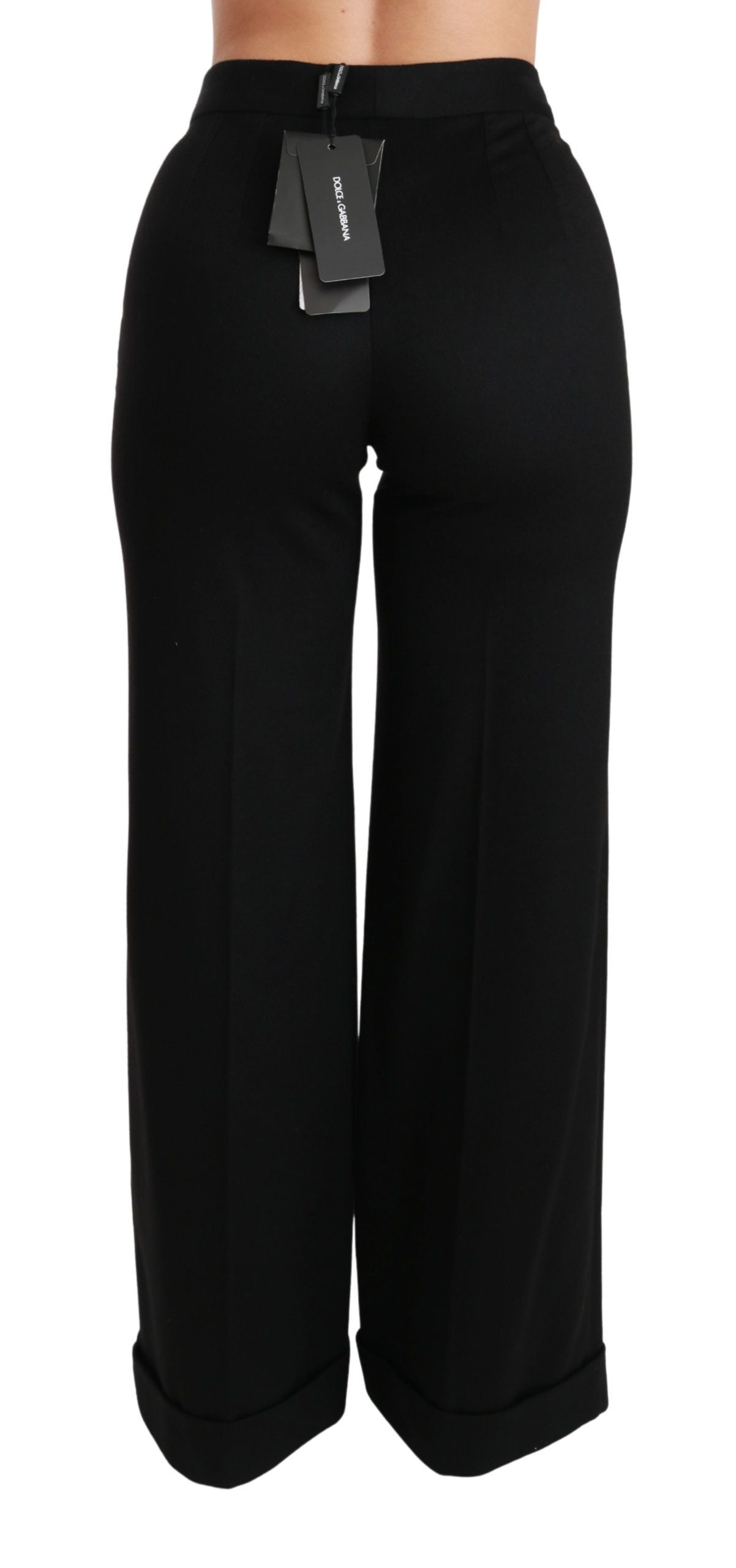 Dolce & Gabbana Schwarze Schlaghosen mit weitem Bein aus Kaschmir-5
