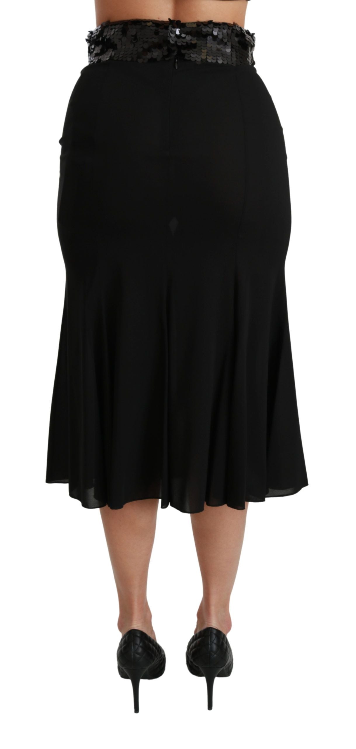 Dolce & Gabbana Schwarzer Midi-Seidenrock mit hoher Taille und Meerjungfrau-5