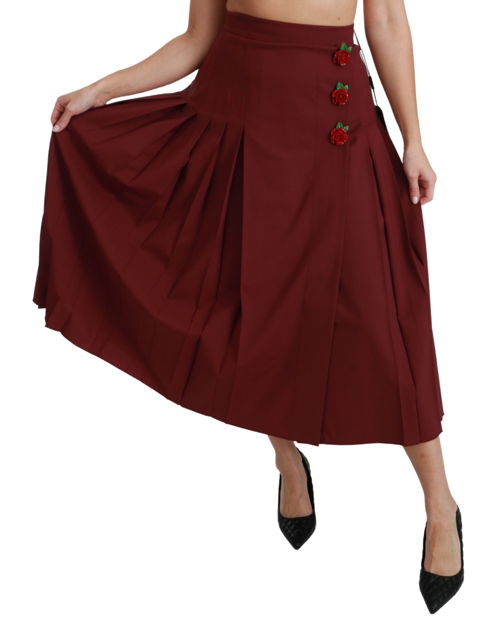 Dolce & Gabbana red high-waisted pleated wool maxi skirt-2