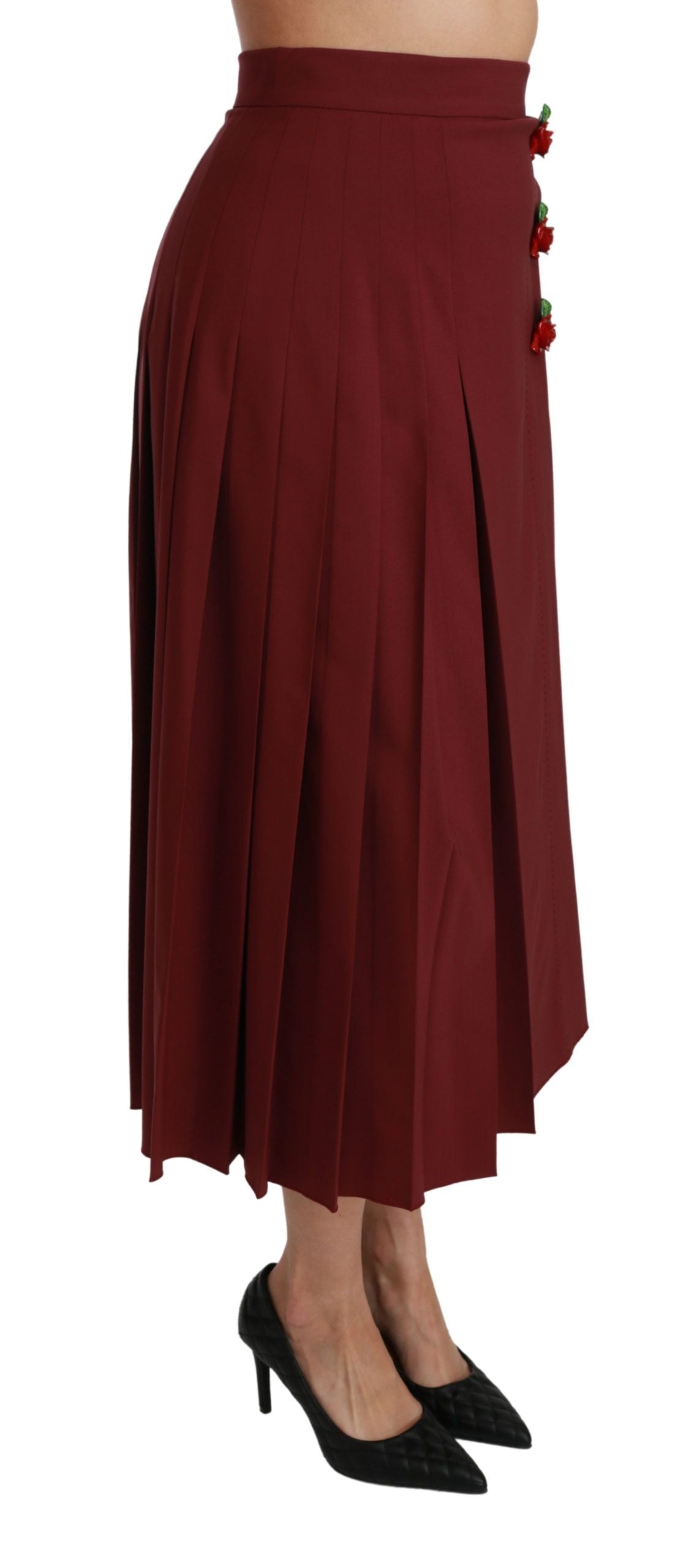 Dolce & Gabbana red high-waisted pleated wool maxi skirt-3