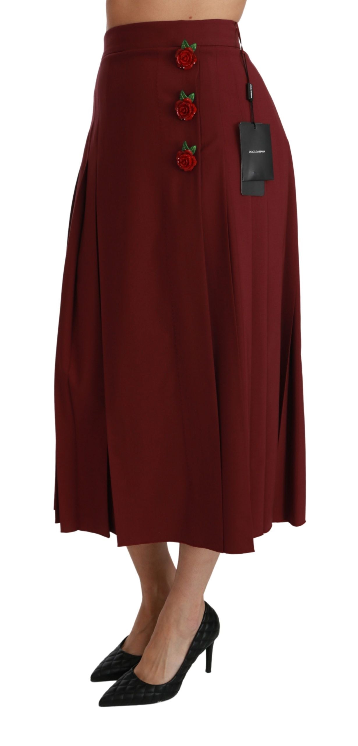 Dolce & Gabbana red high-waisted pleated wool maxi skirt-4