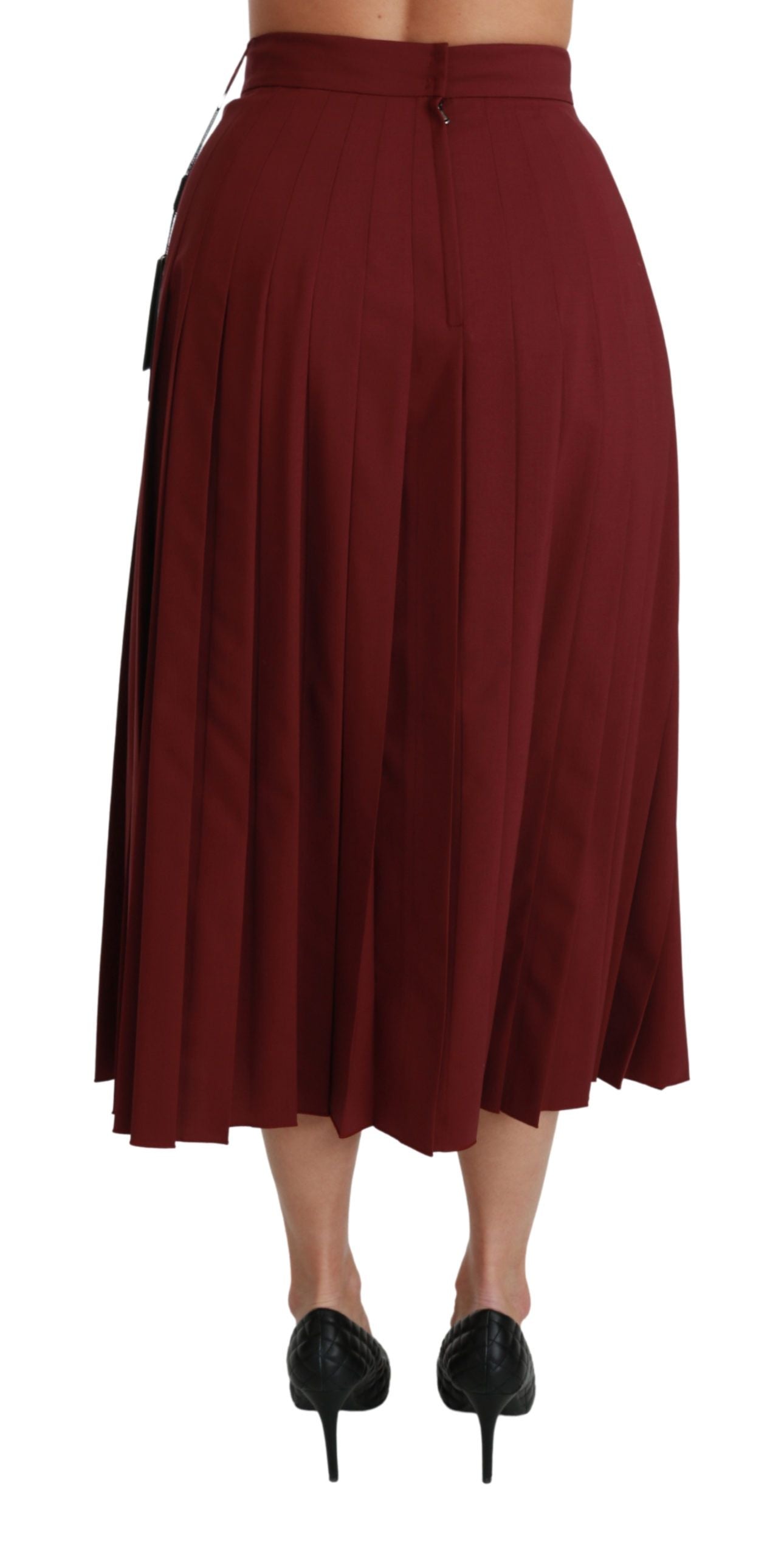 Dolce & Gabbana red high-waisted pleated wool maxi skirt-5