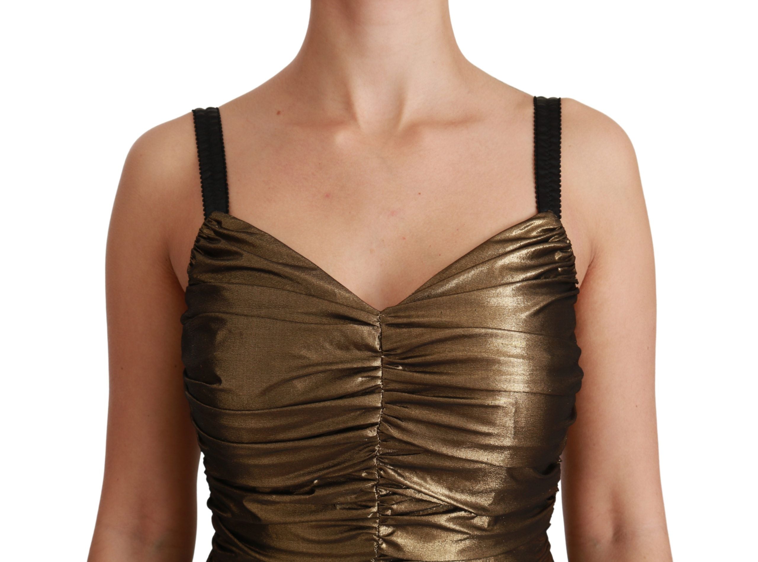 Dolce & Gabbana Gold Metallic Stretch Bodycon Kleid mit Rüschen-5