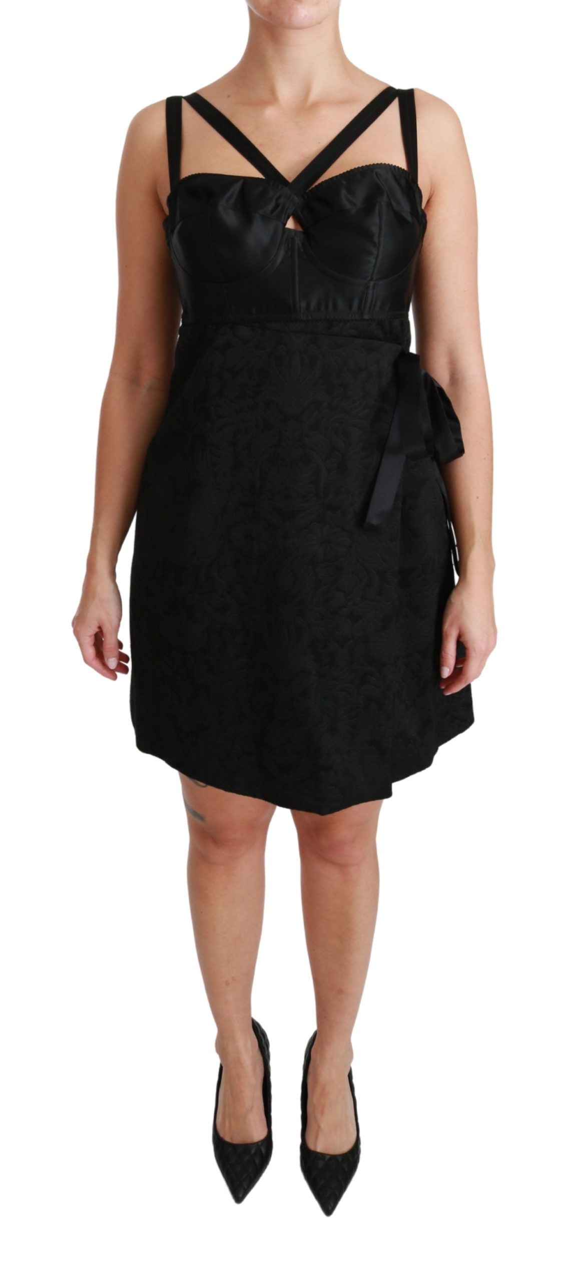 Dolce & Gabbana Black Stretch Satin Jacquard Mini Dress-1