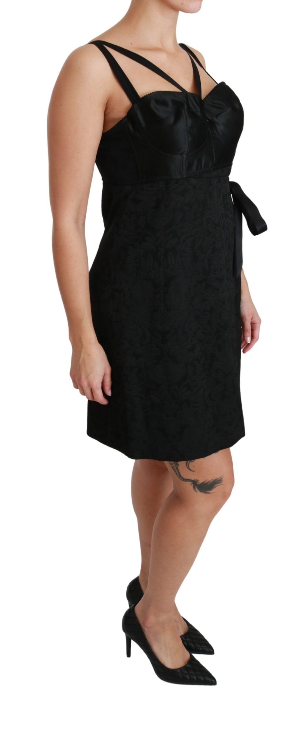 Dolce & Gabbana Black Stretch Satin Jacquard Mini Dress-2