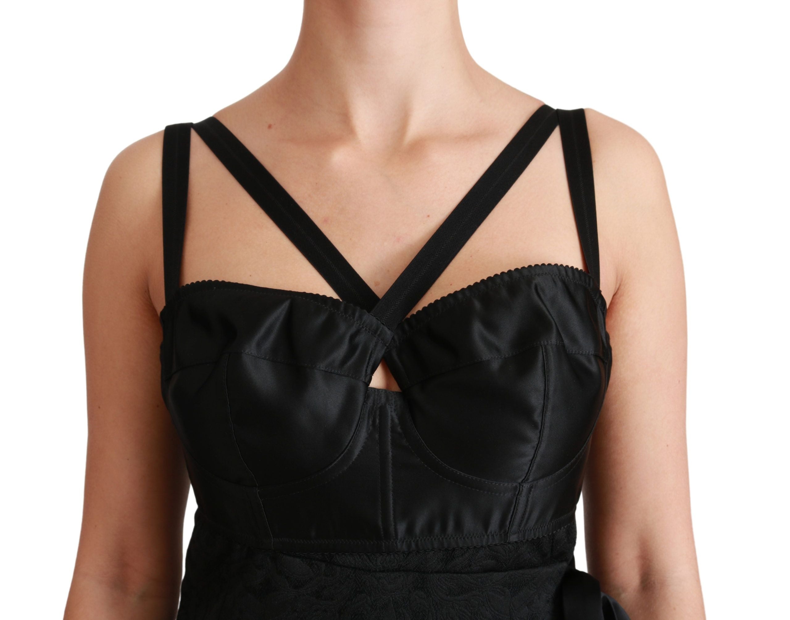Dolce & Gabbana Black Stretch Satin Jacquard Mini Dress-5