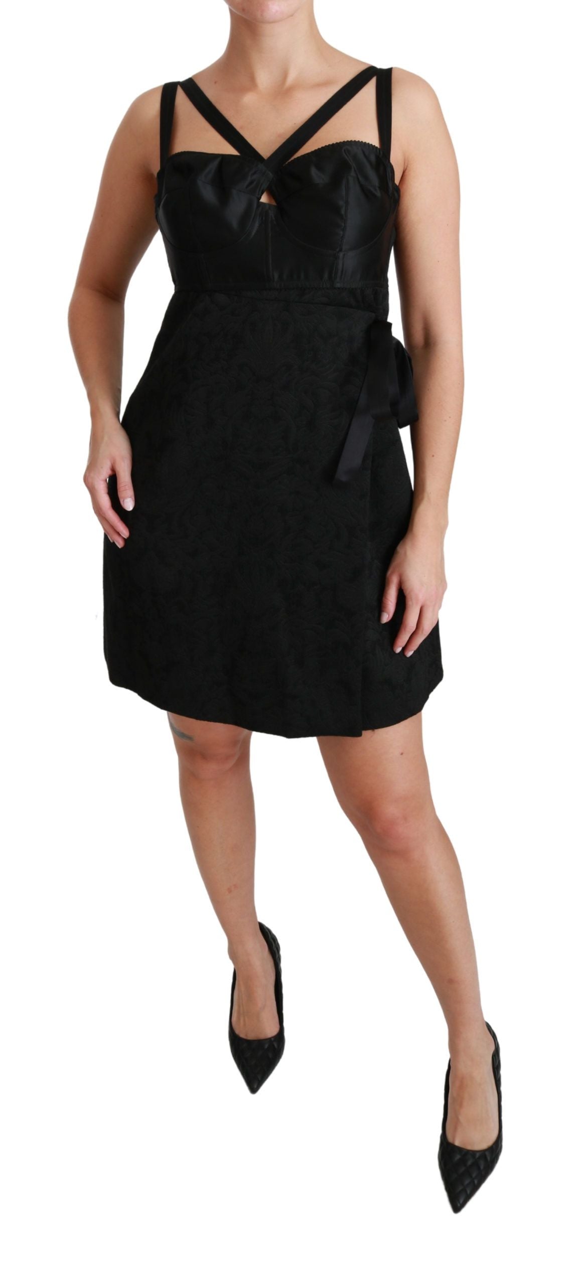 Dolce & Gabbana Black Stretch Satin Jacquard Mini Dress-6