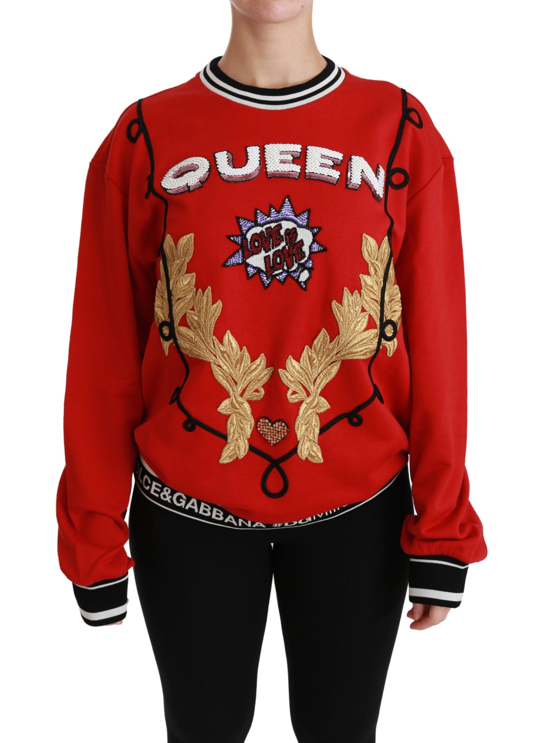 Dolce & Gabbana Red Queen Sequin Pullover Love Sweater-1