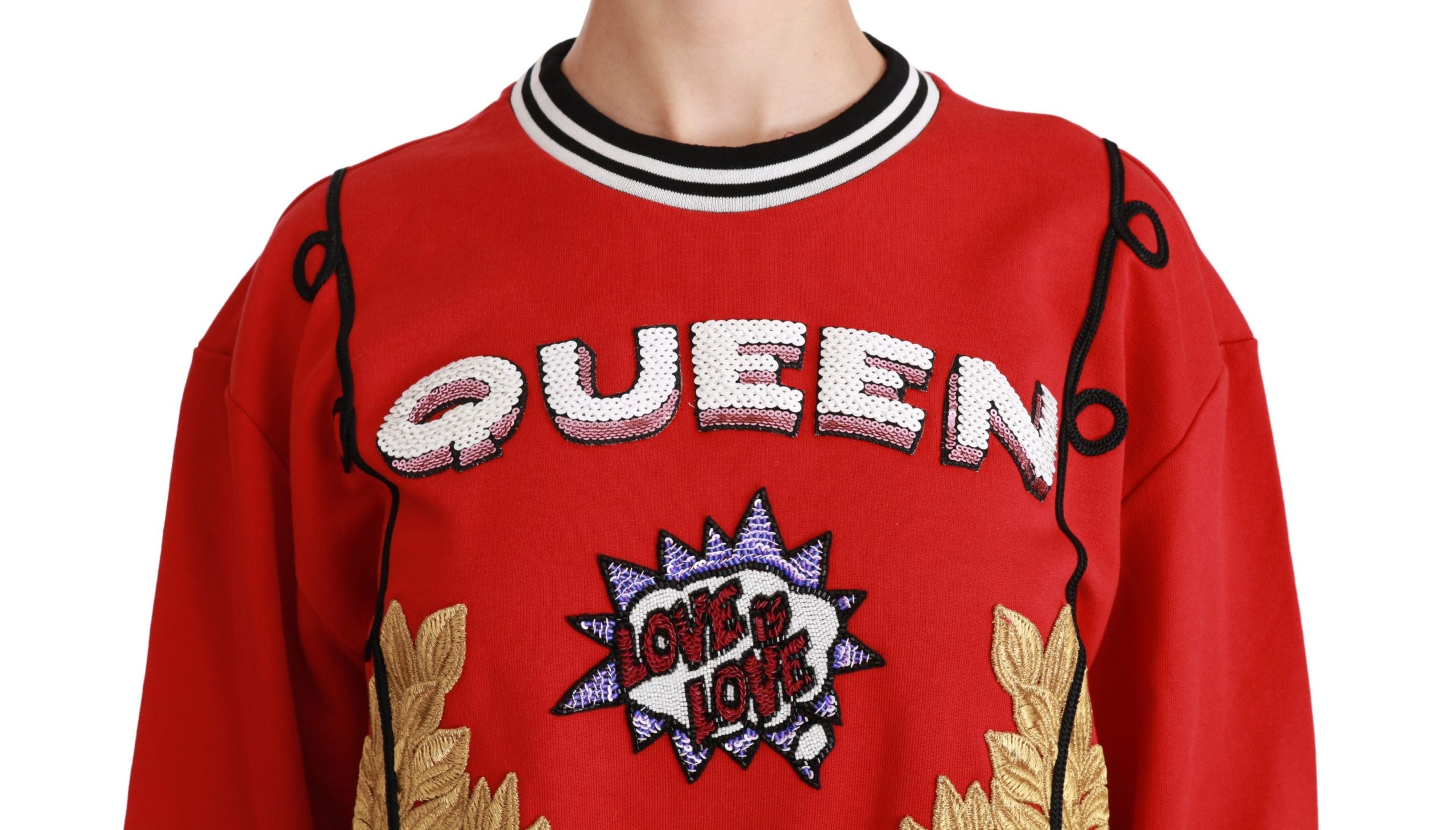 Dolce & Gabbana Red Queen Sequin Pullover Love Sweater-5