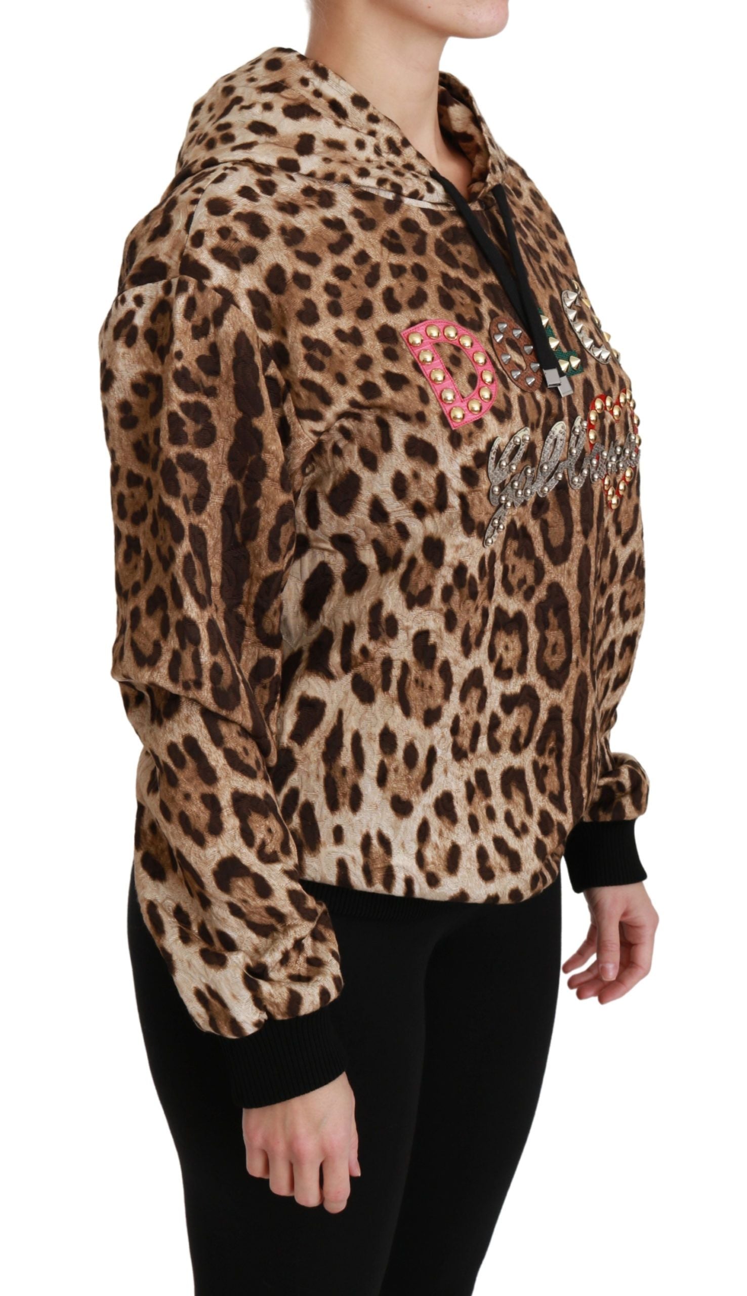 Dolce & Gabbana Brauner Ayers Leopard Pullover mit Kapuze und Nieten-2