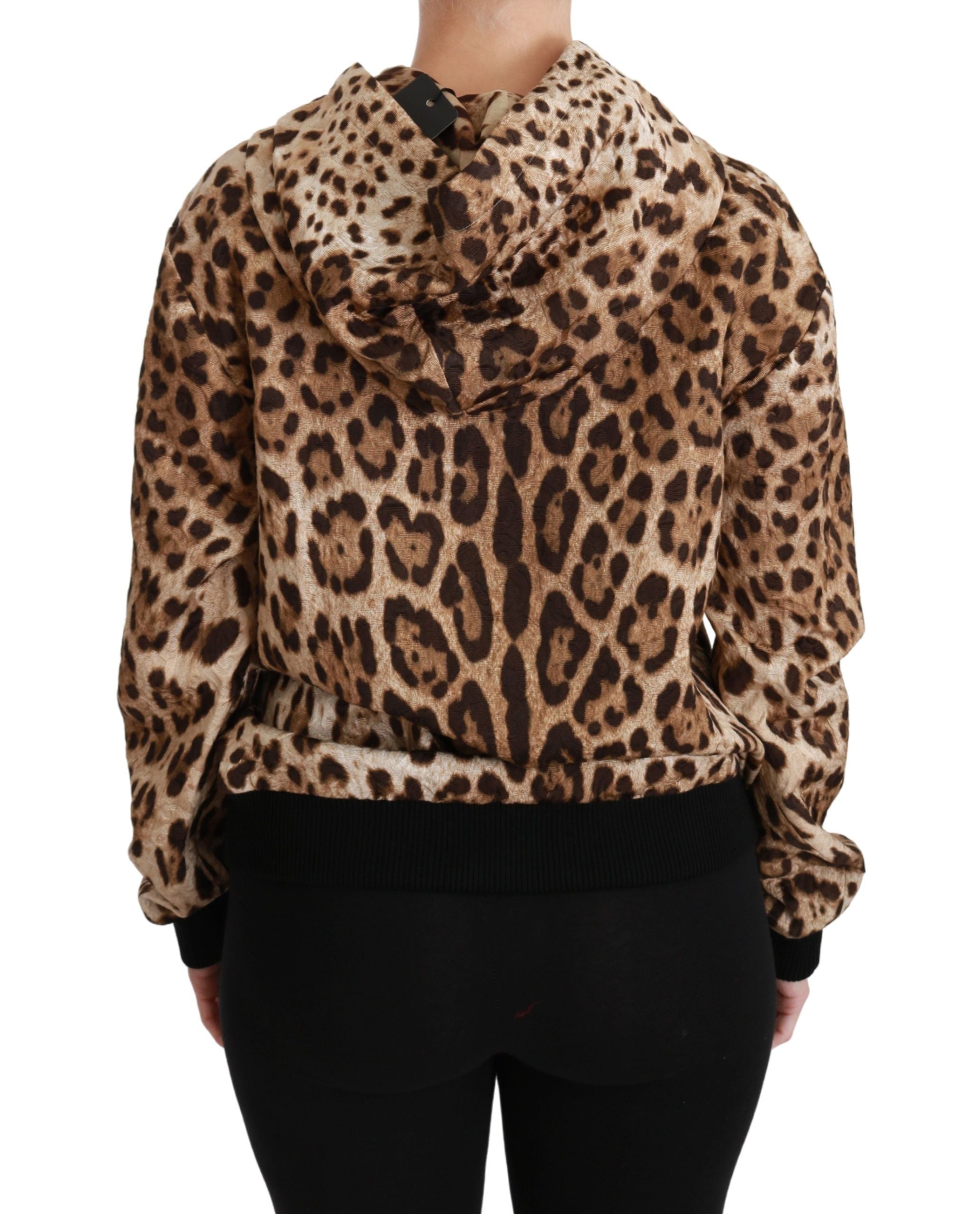 Dolce & Gabbana Brauner Ayers Leopard Pullover mit Kapuze und Nieten-4