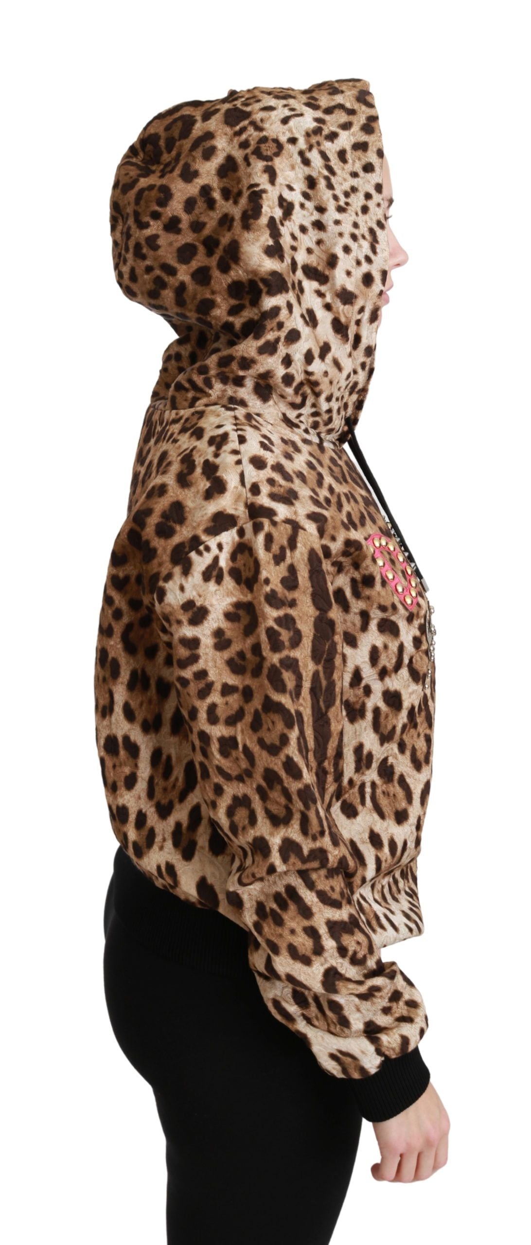 Dolce & Gabbana Brauner Ayers Leopard Pullover mit Kapuze und Nieten-6
