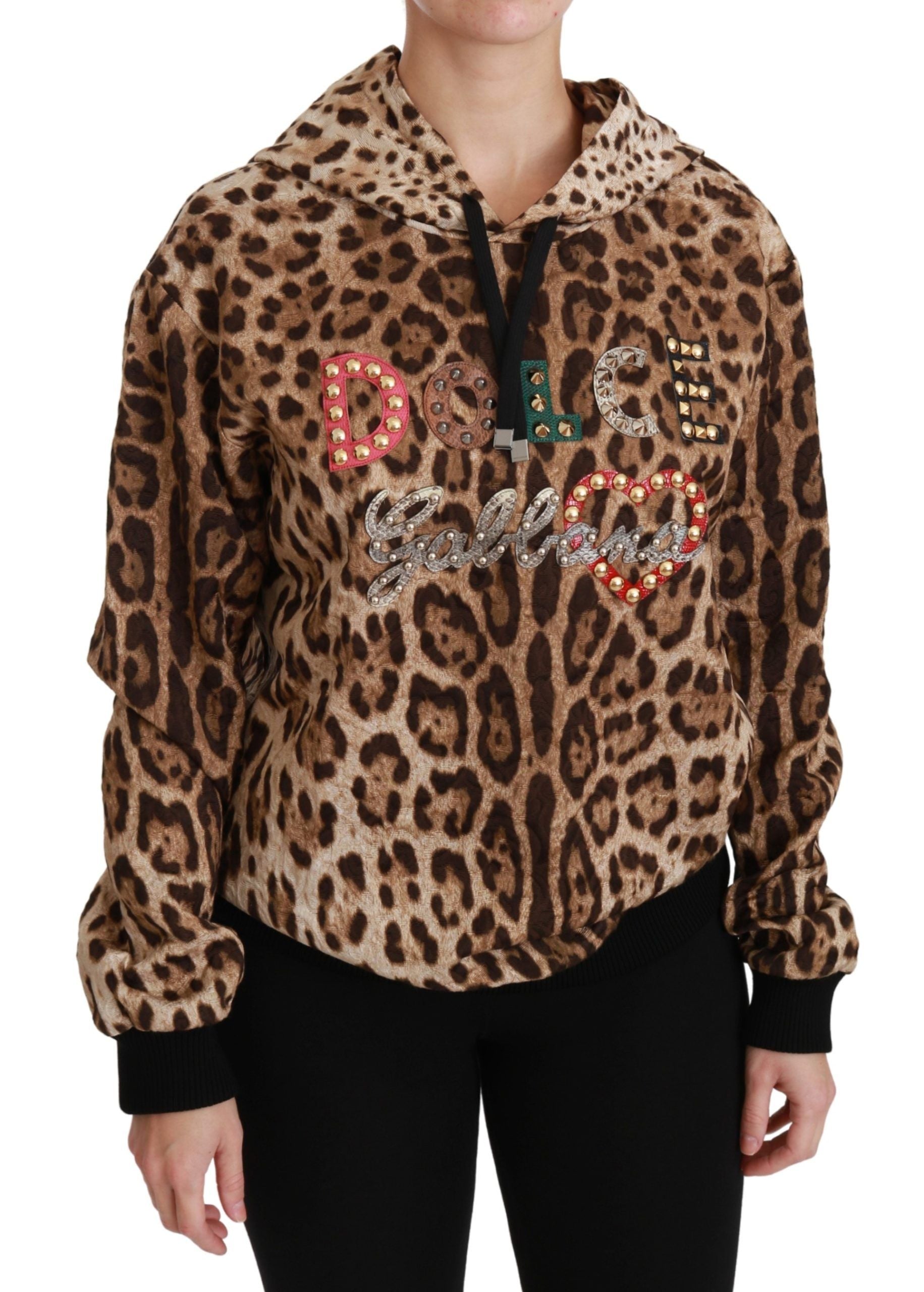 Dolce & Gabbana Brauner Ayers Leopard Pullover mit Kapuze und Nieten-1