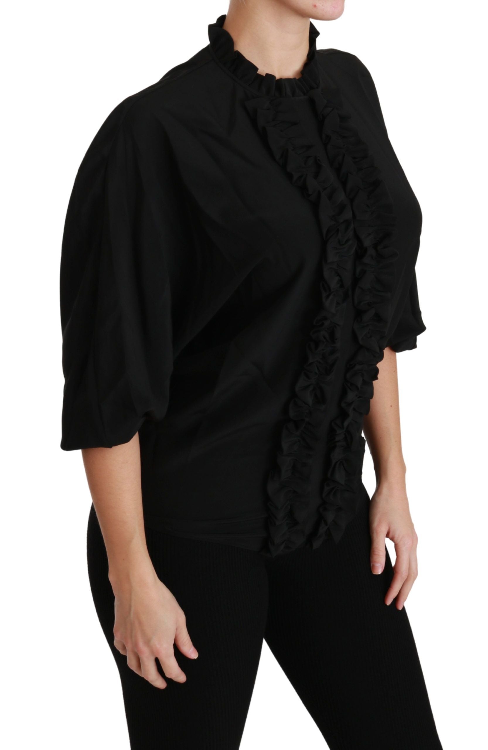 Dolce & Gabbana Black Silk Shirt Ruched Top Blouse-2