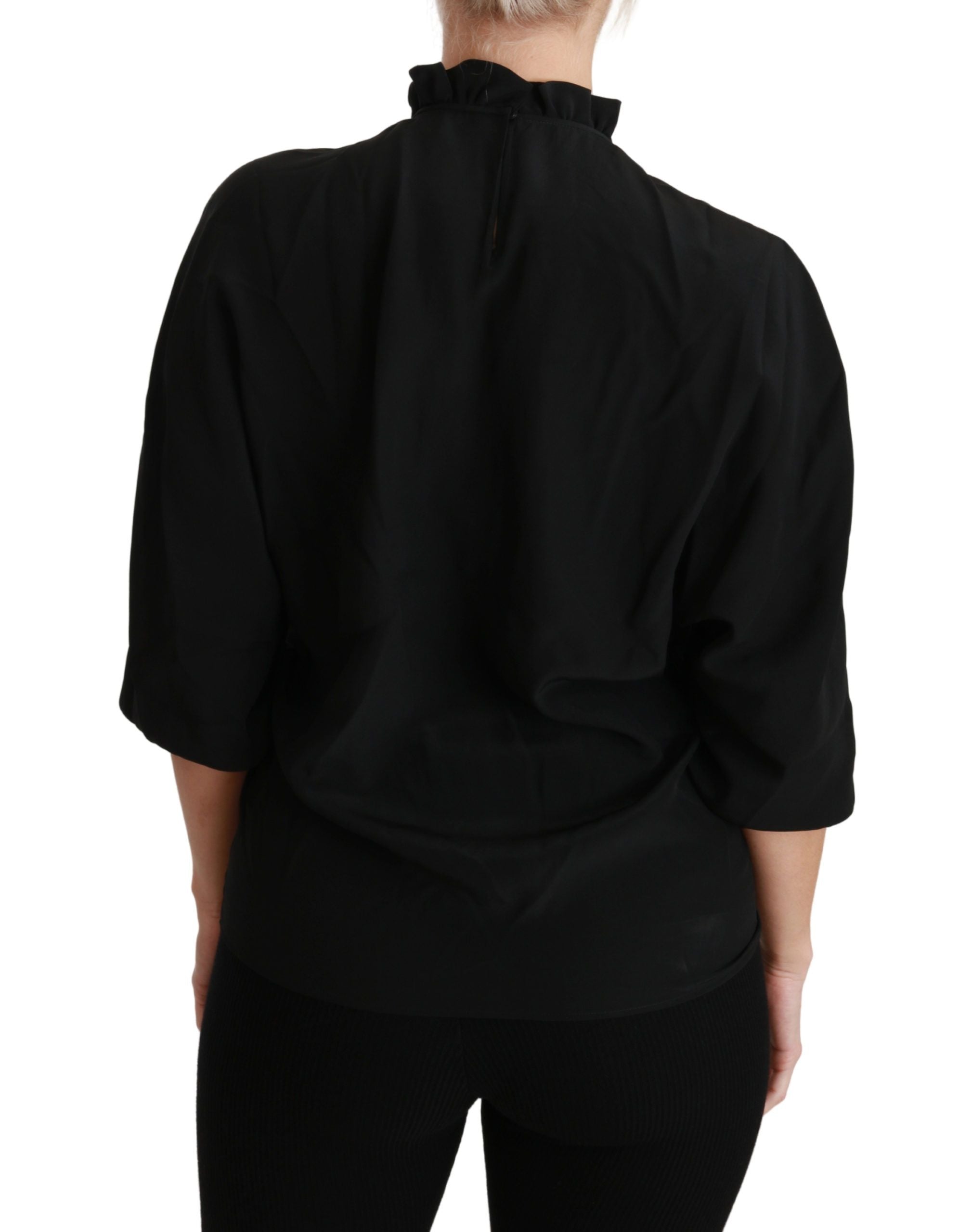 Dolce & Gabbana Black Silk Shirt Ruched Top Blouse-4