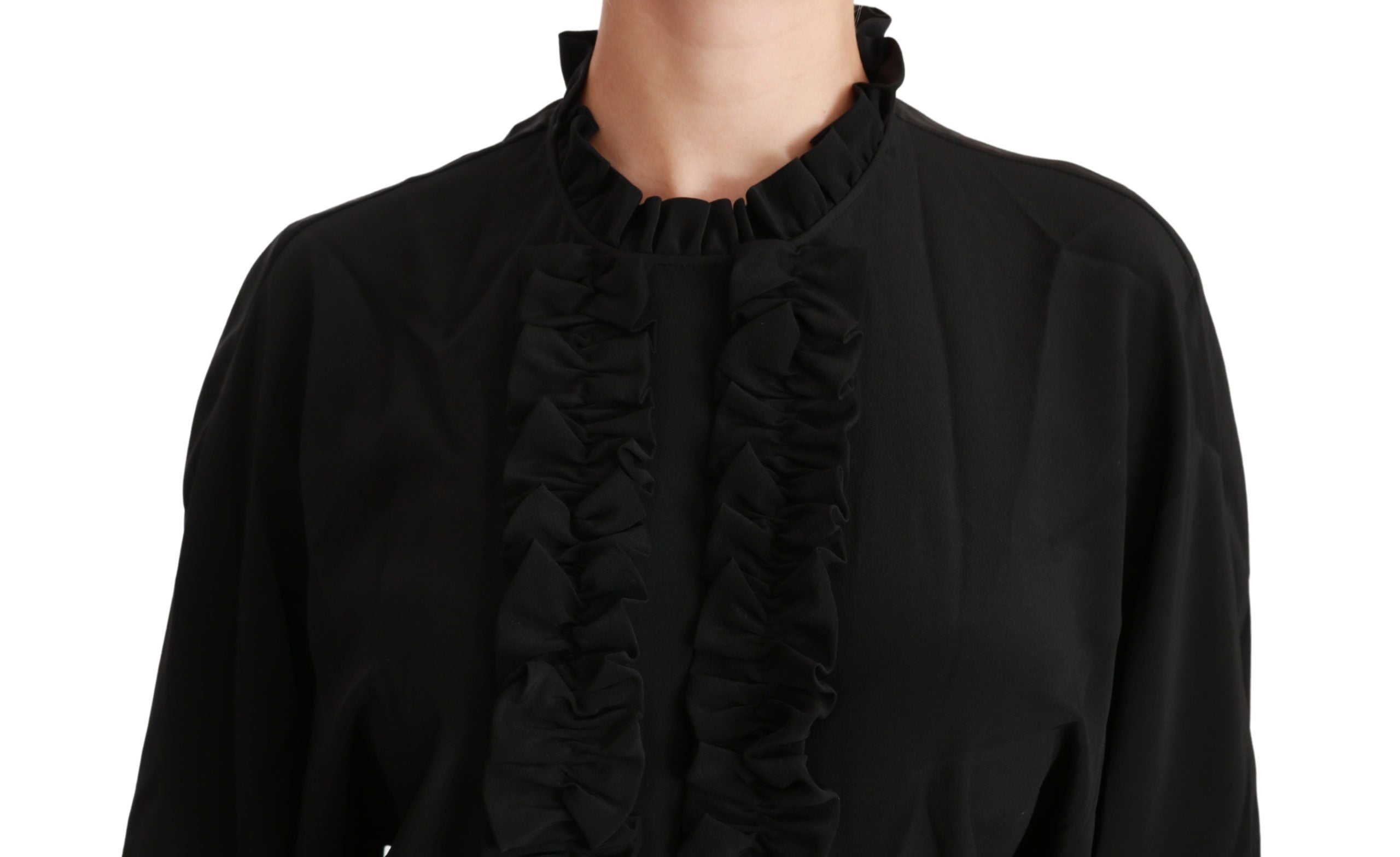 Dolce & Gabbana Black Silk Shirt Ruched Top Blouse-5