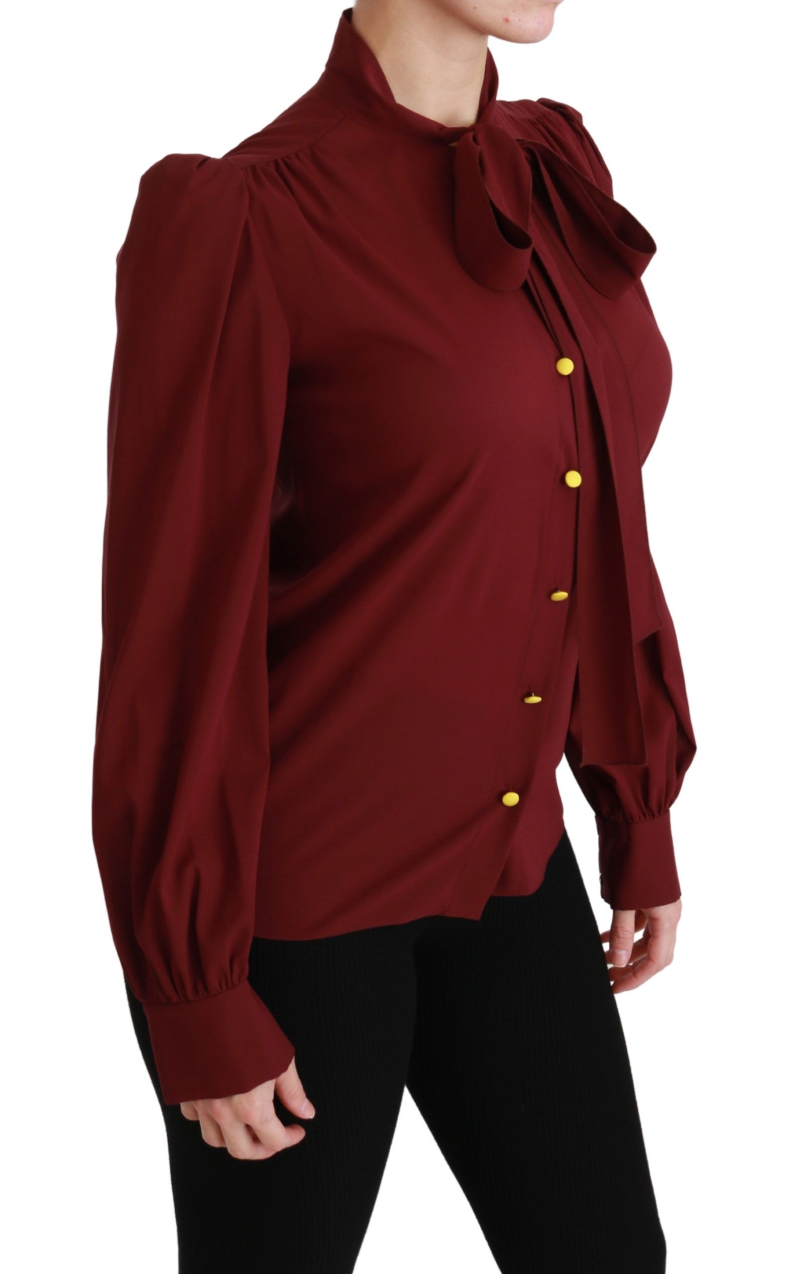 Dolce & Gabbana Kastanienbraunes Langarmhemd Bluse Seidenoberteil-2