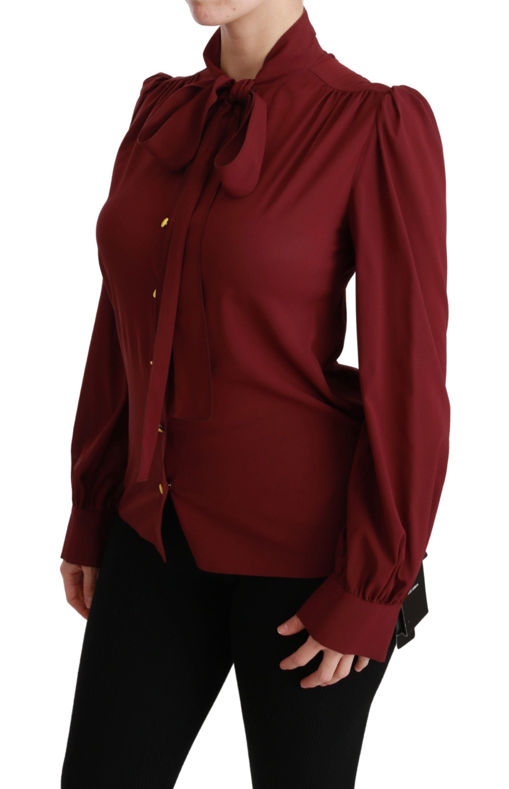 Dolce & Gabbana Kastanienbraunes Langarmhemd Bluse Seidenoberteil-3