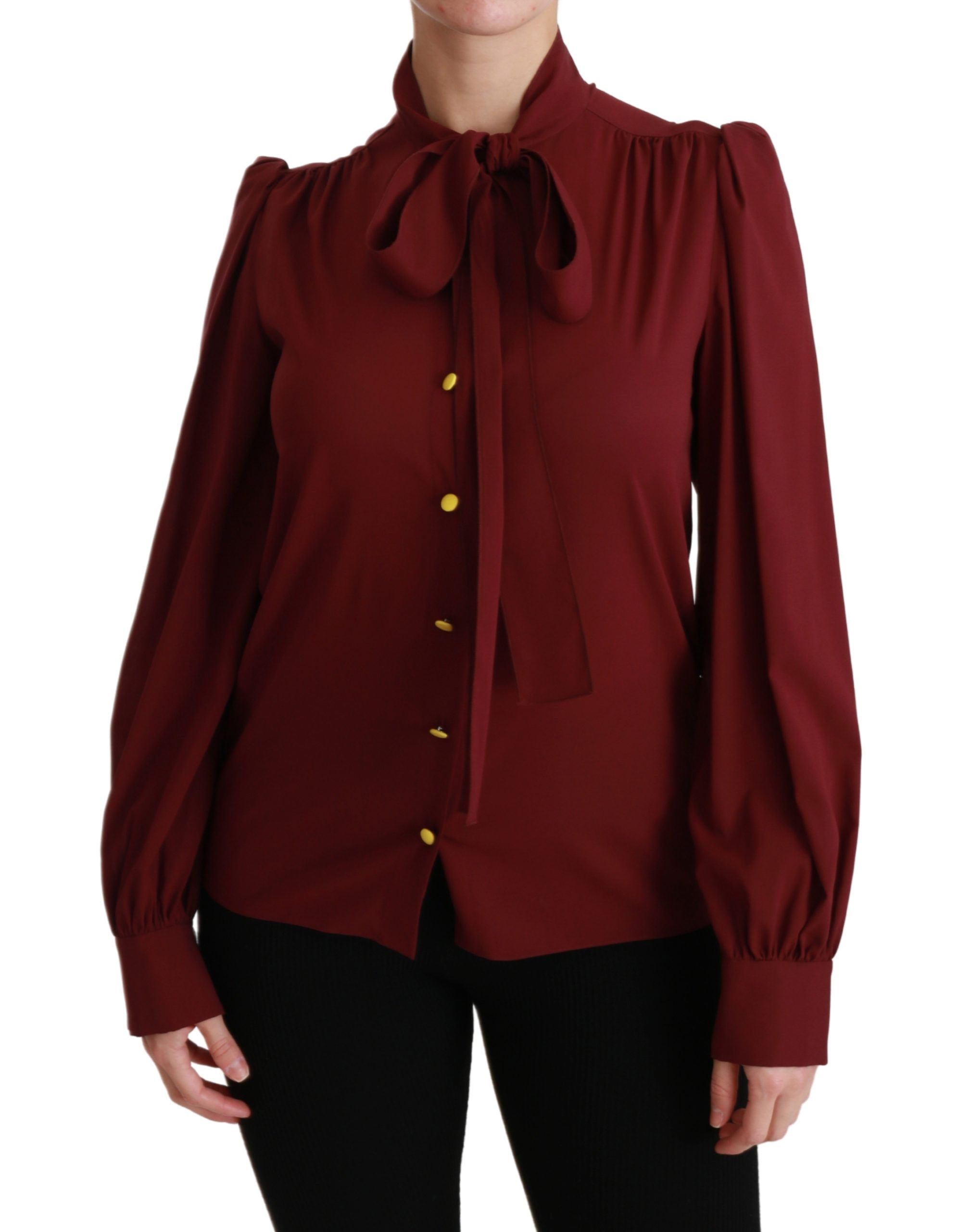 Dolce & Gabbana Kastanienbraunes Langarmhemd Bluse Seidenoberteil-1
