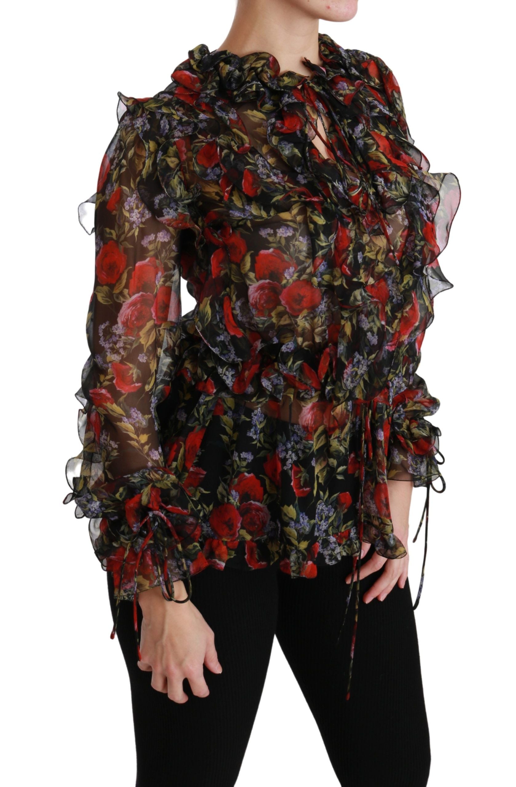 Blusa de seda con rosas y estampado floral negro de Dolce & Gabbana-2