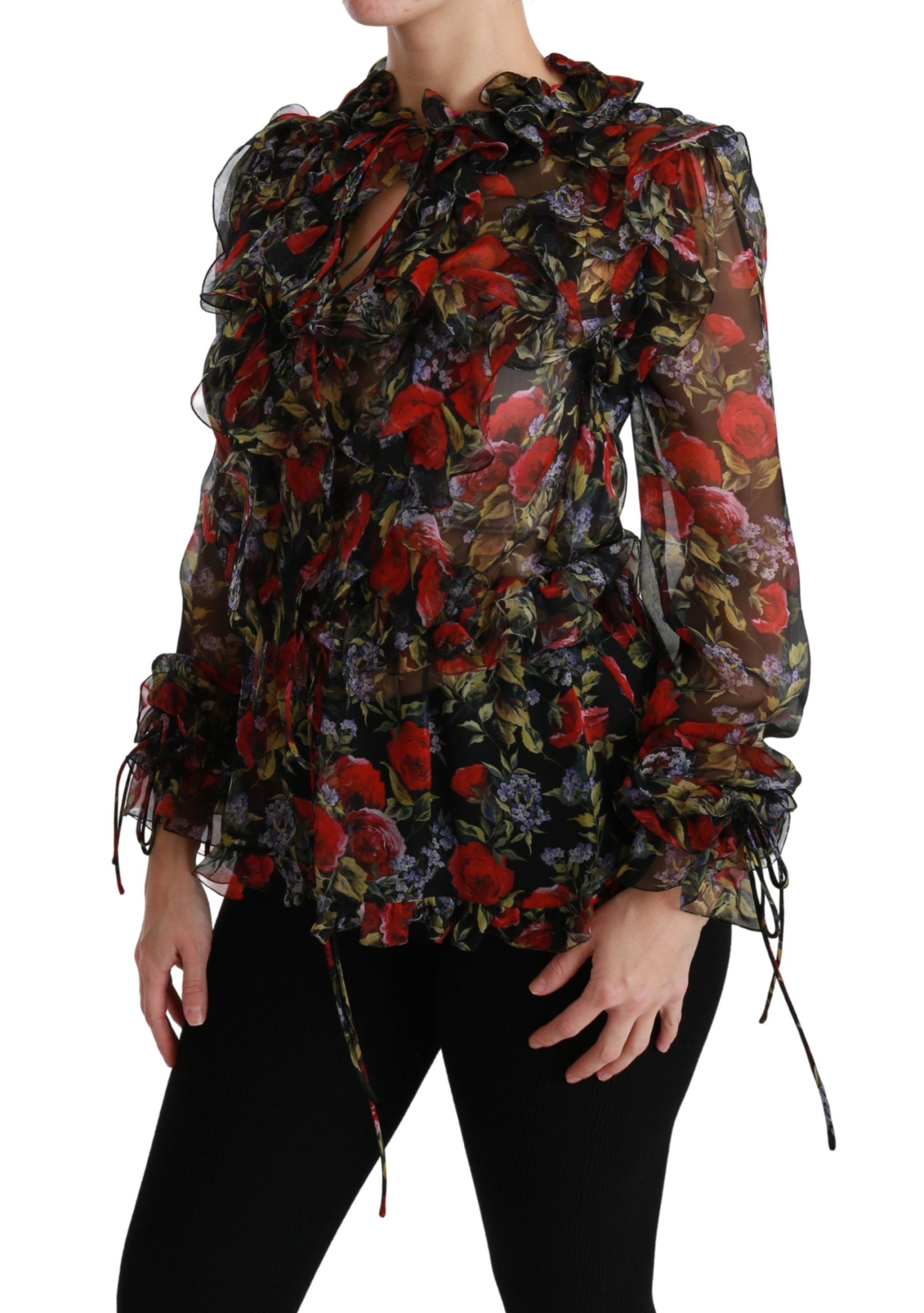 Blusa de seda con rosas y estampado floral negro de Dolce & Gabbana-3