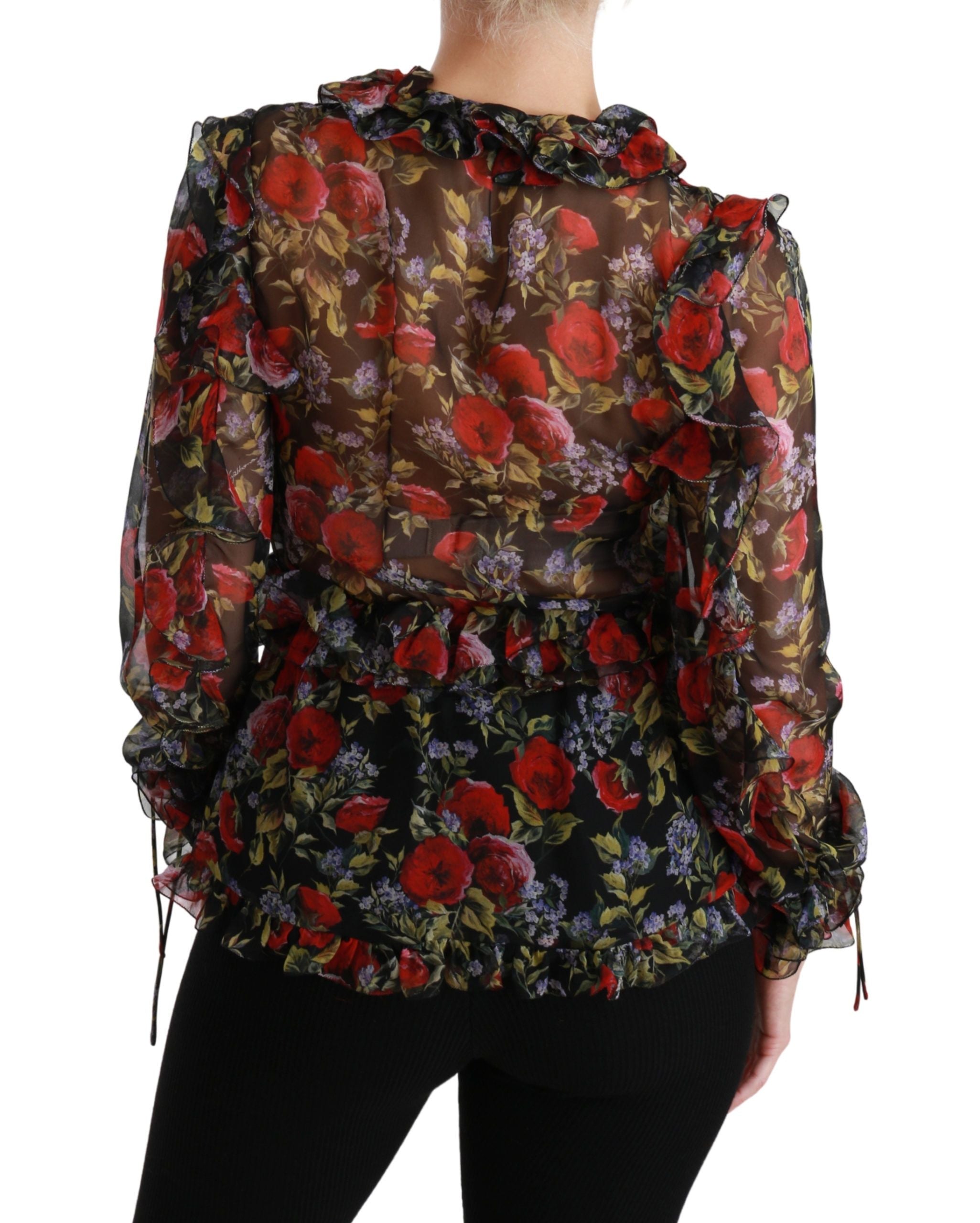 Blusa de seda con rosas y estampado floral negro de Dolce & Gabbana-4