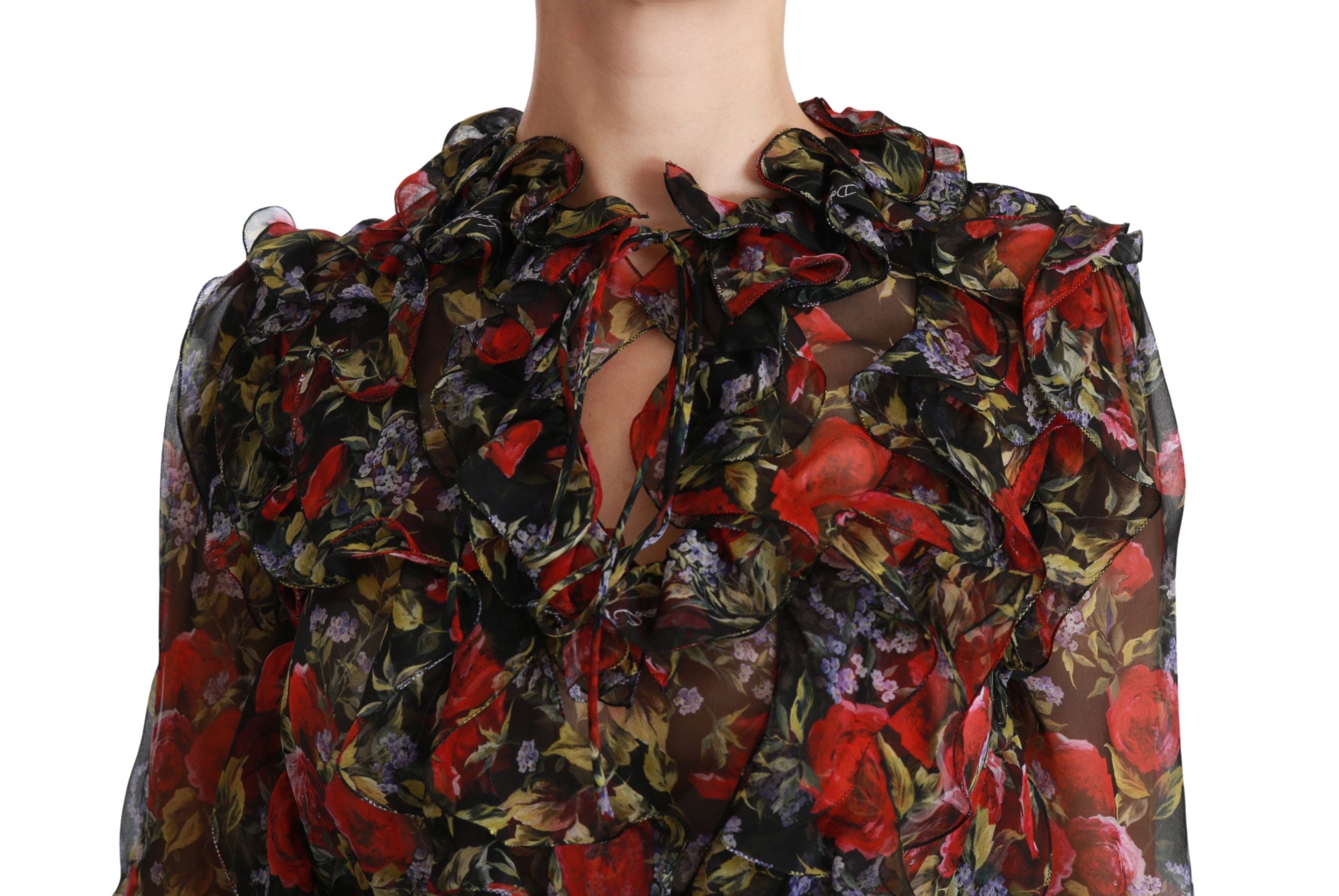 Blusa de seda con rosas y estampado floral negro de Dolce & Gabbana-5
