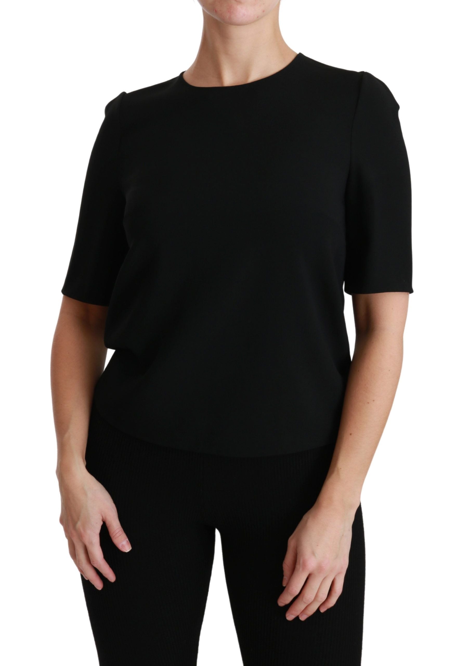 Dolce & Gabbana Black Short-Sleeved Casual Top Stretch Blouse-1