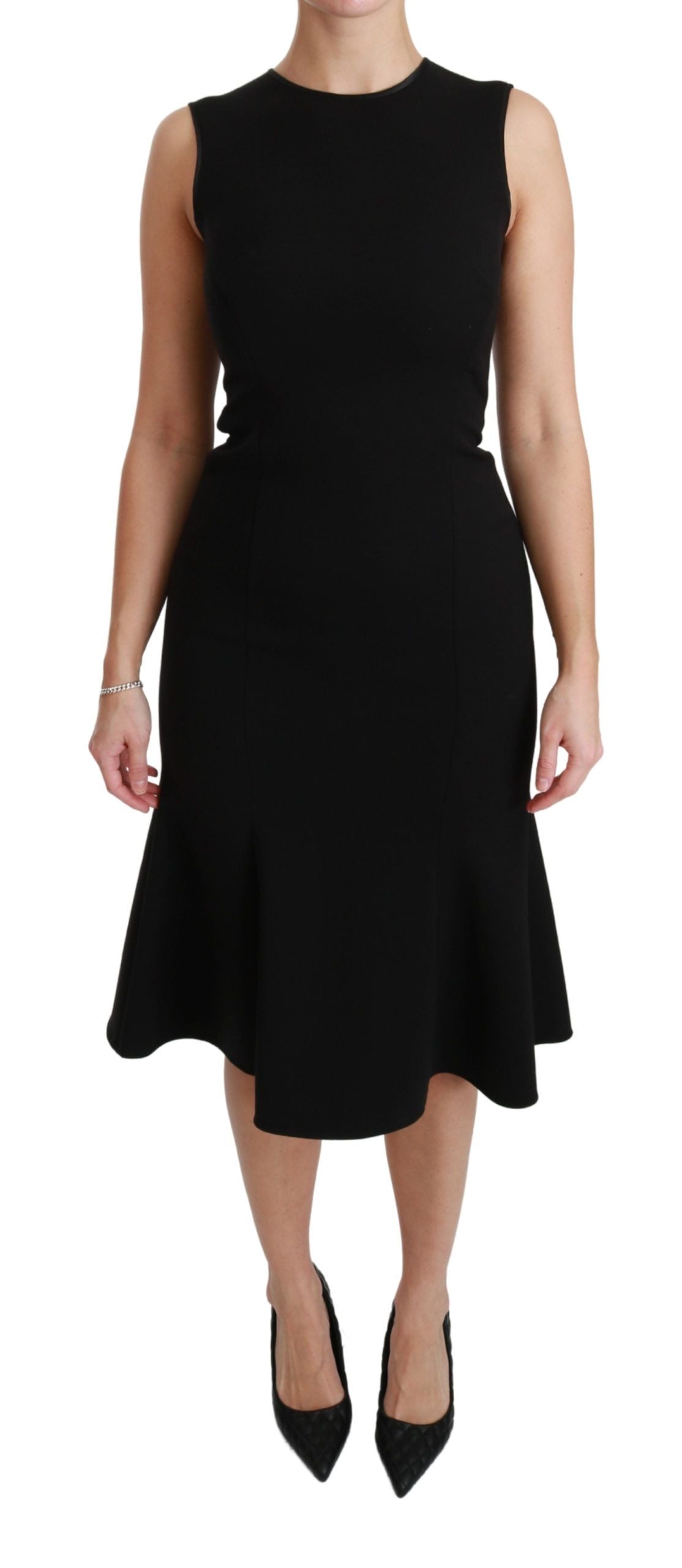 Dolce & Gabbana Black flared stretch sheath dress in wool-1
